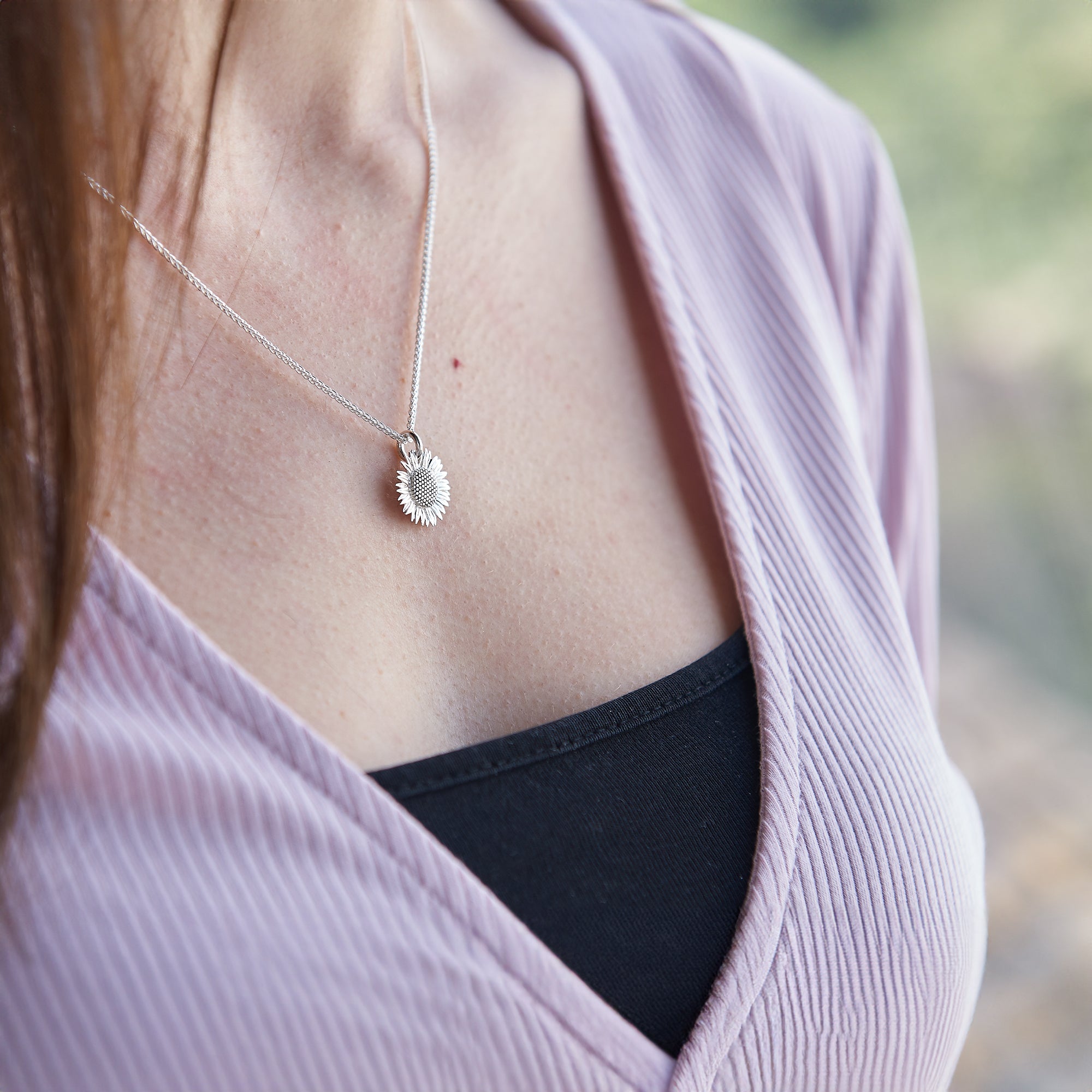 solid silver sunflower necklace Scarlett Jewellery