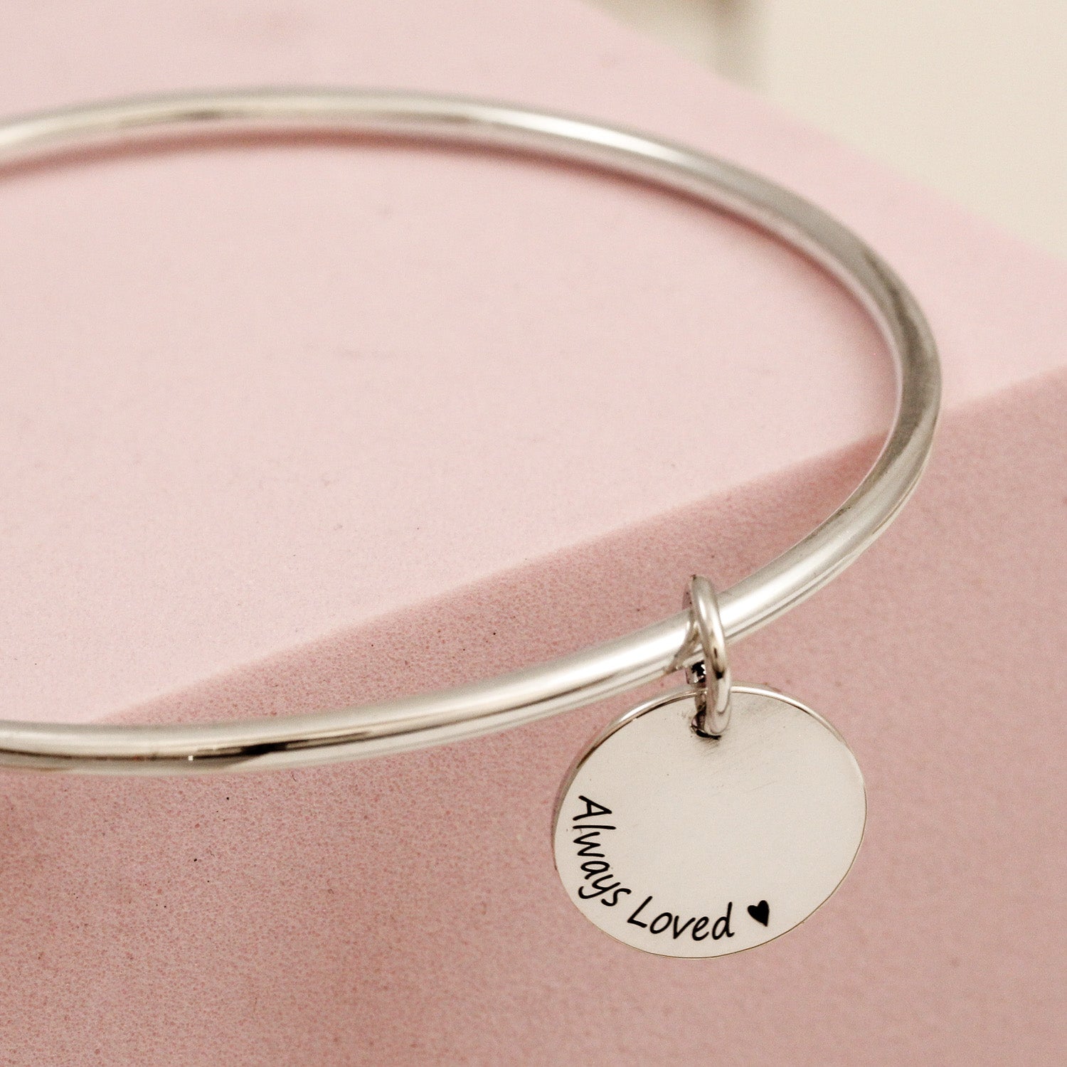 silver disc charm bangle solid silver with engraving