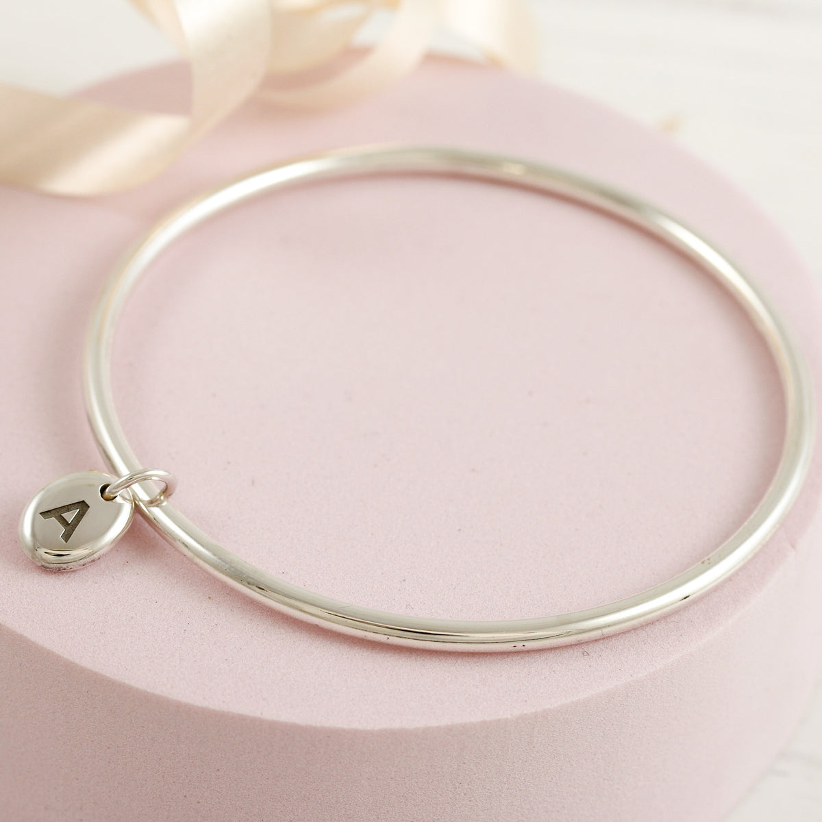 silver personalised initial charm bangle