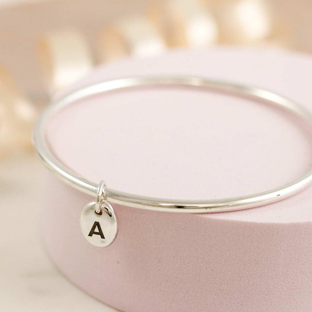 silver personalised initial charm bangle