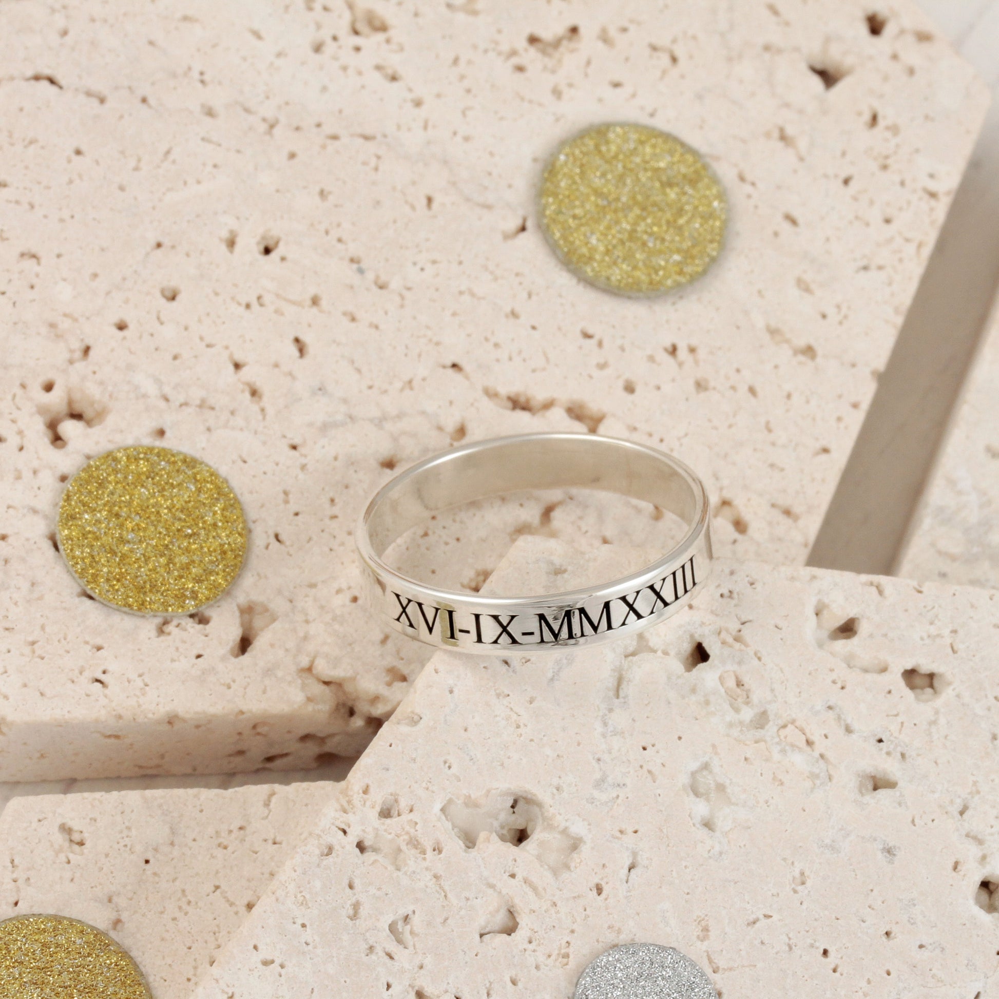 custom date silver ring