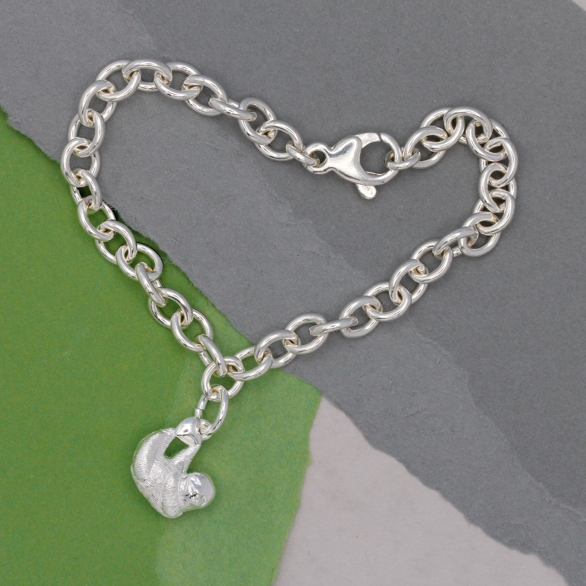 silver sloth animal charm bracelet