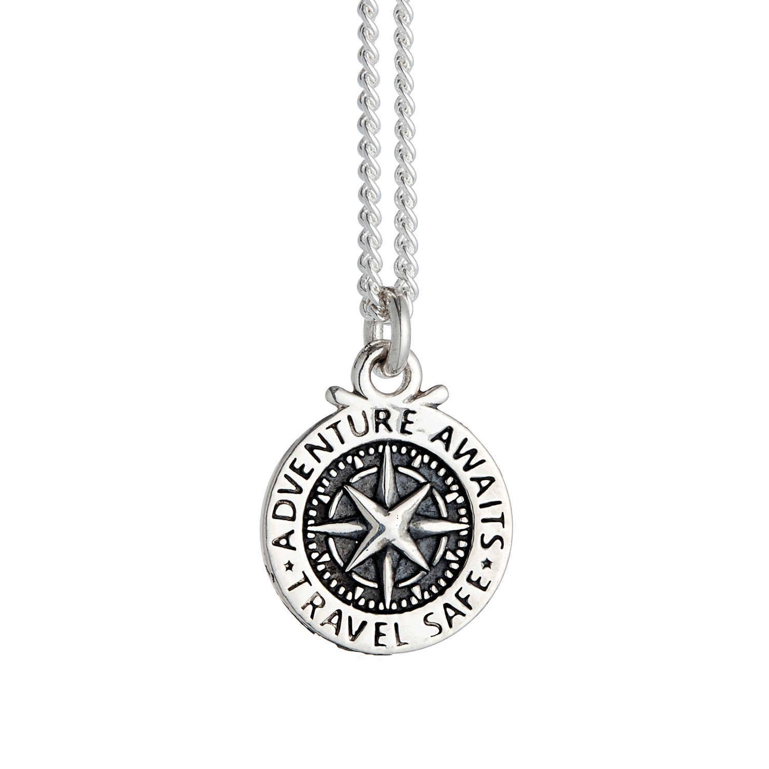 silver compass necklace travel safe adventure awaits