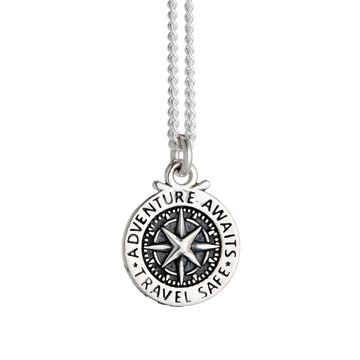 silver compass necklace travel safe adventure awaits