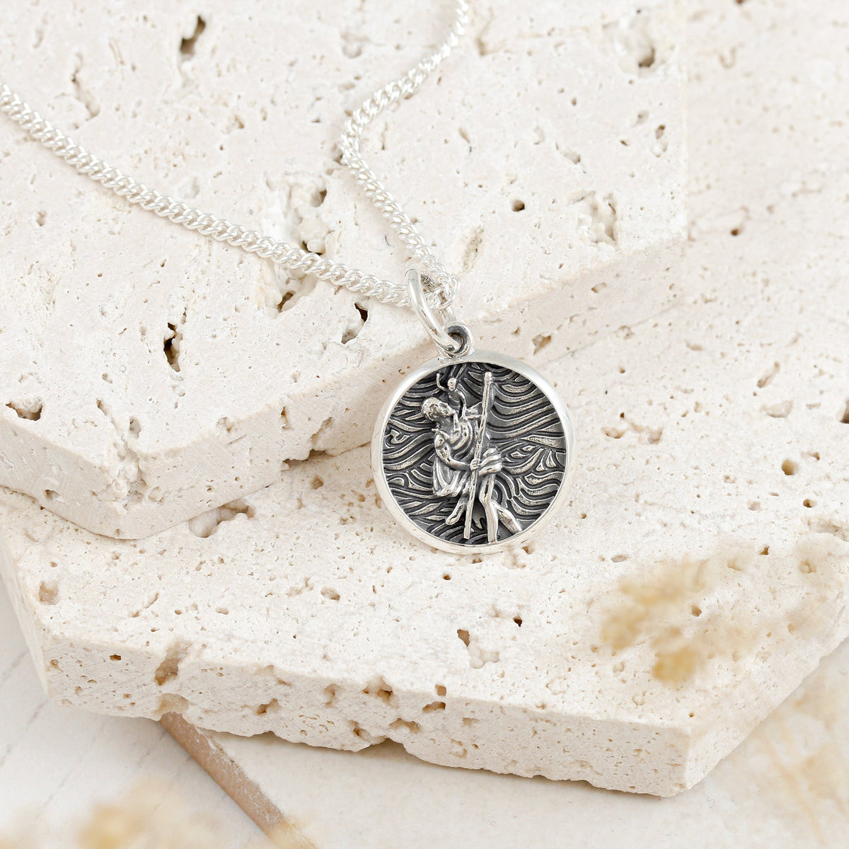 storm guardian unusual saint christopher necklace on curb chain