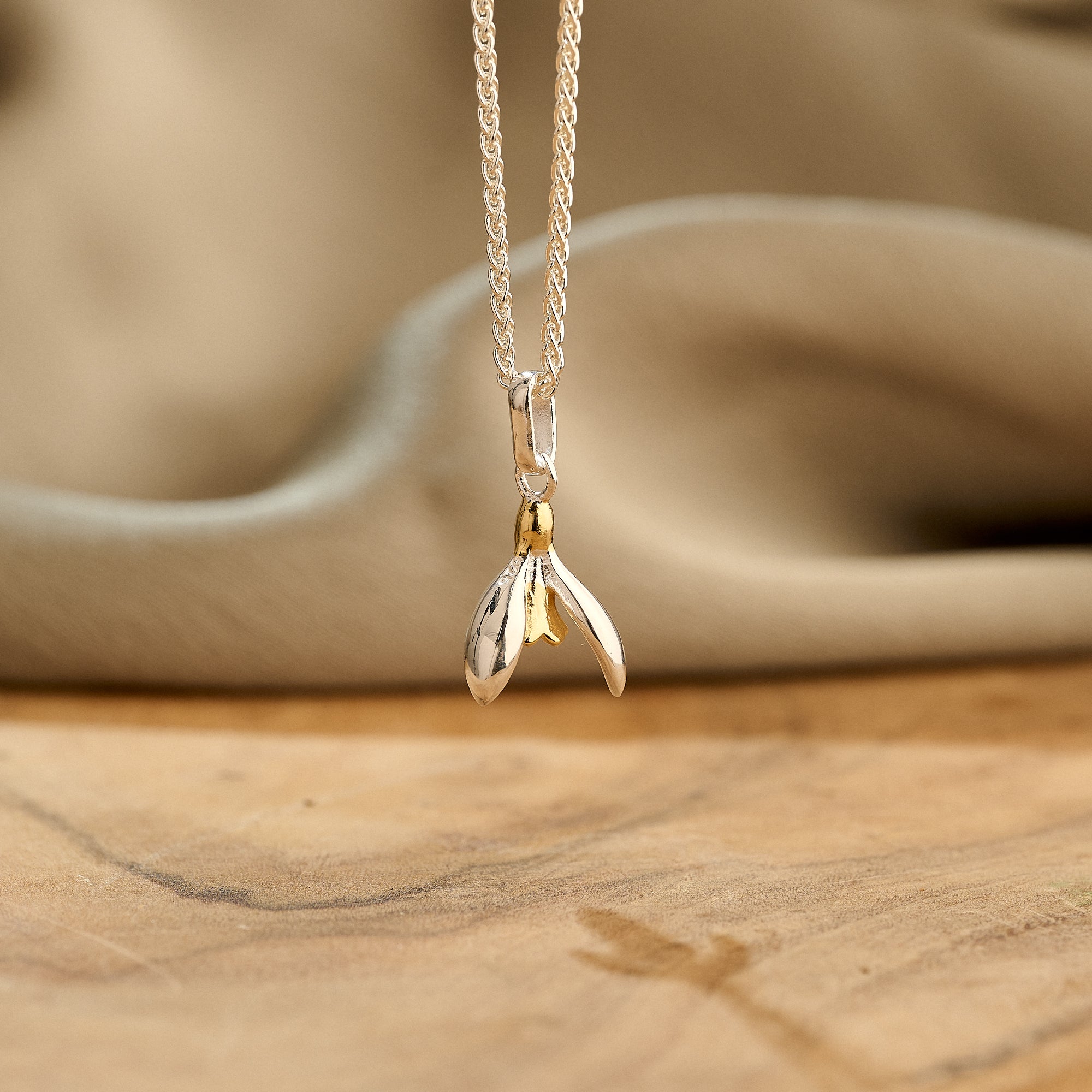 silver & gold snowdrop necklace pendant