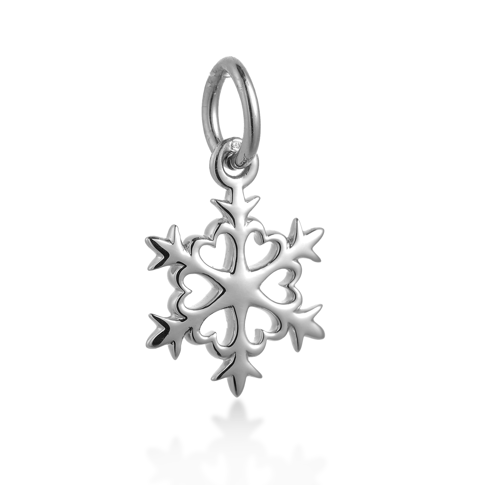 Silver snowflake pendant on a white background