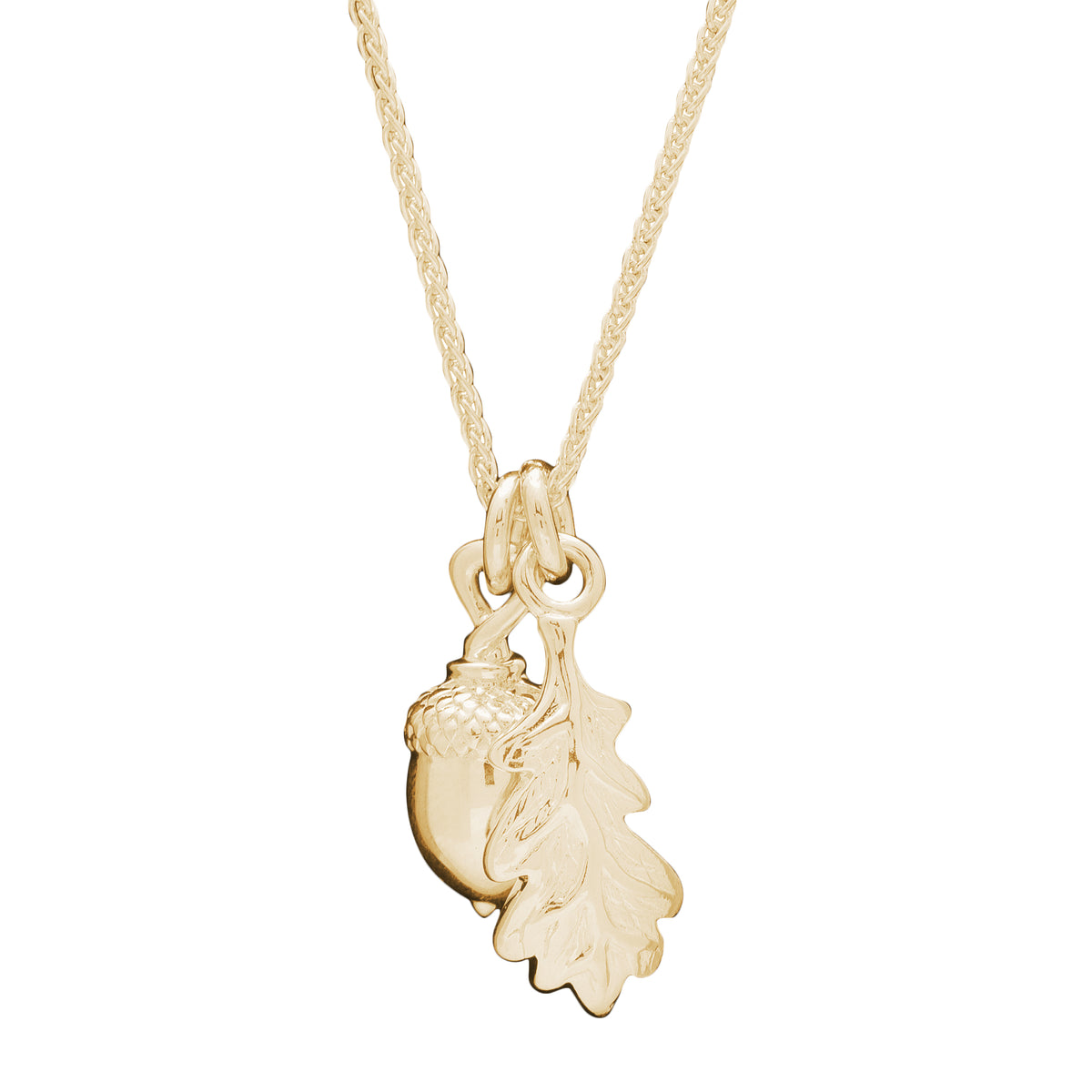 solid gold acorn &amp; oak leaf necklace