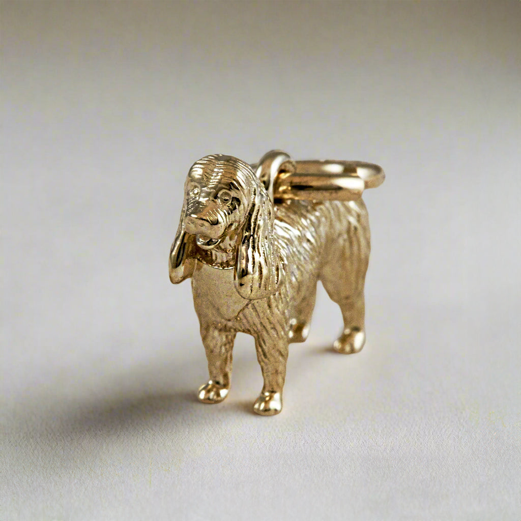 solid gold king charles spaniel charm detail