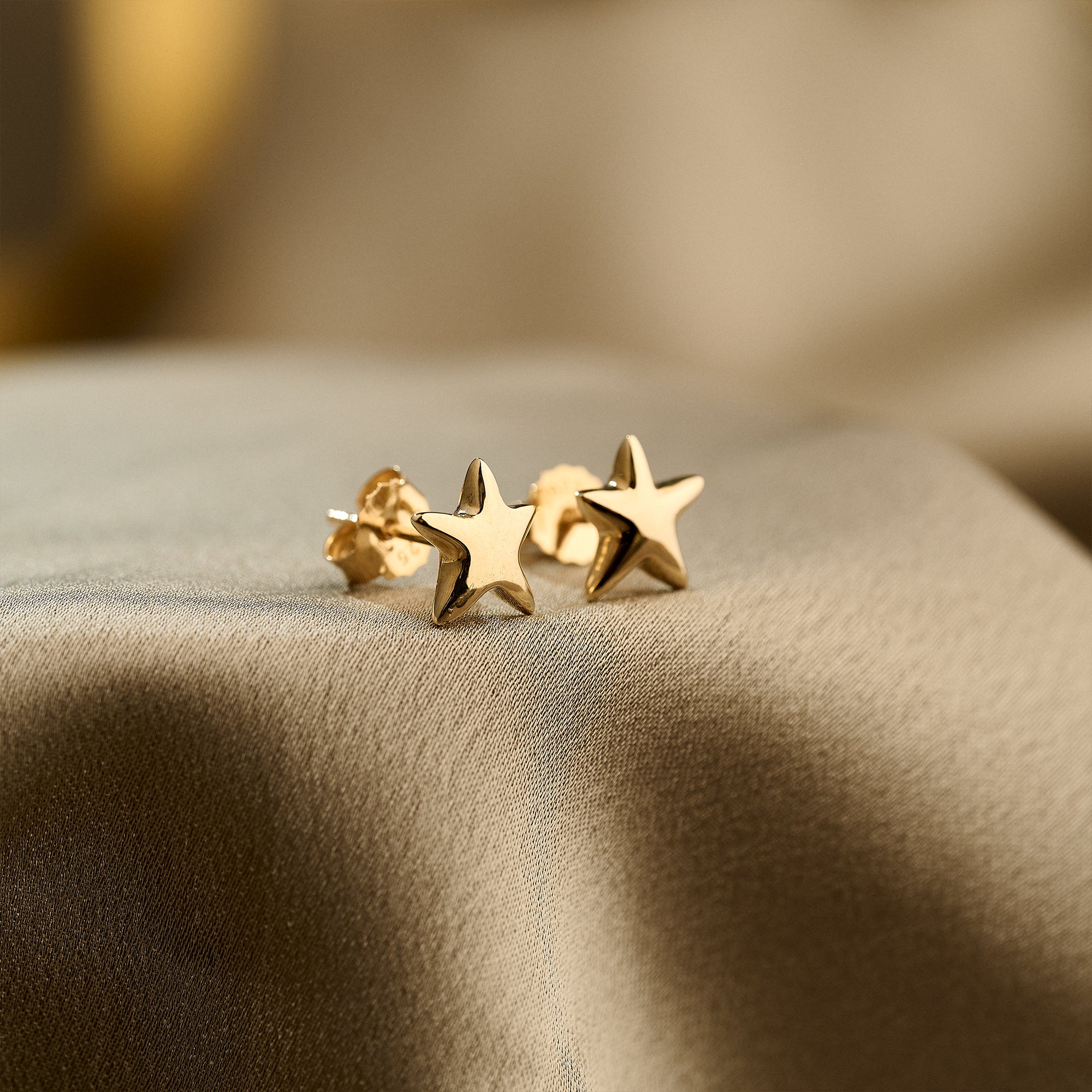 Solid recycled gold star stud earrings made in UK Scarlett Jewellery designer