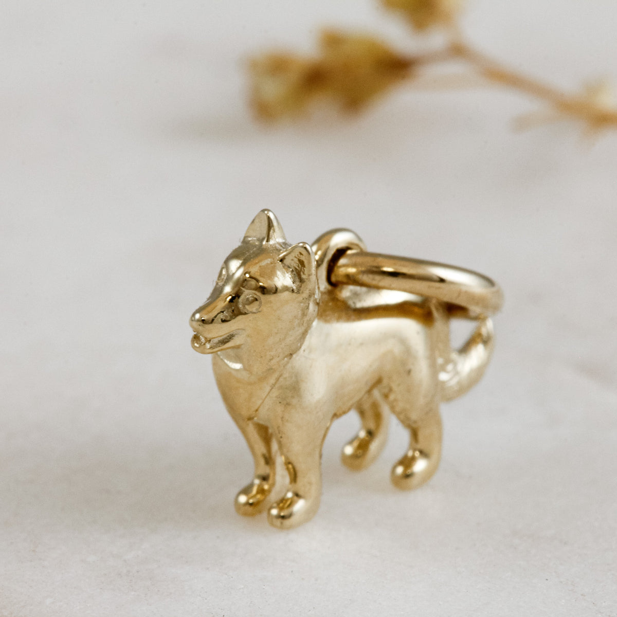 solid gold border collie dog charm for necklace or bracelet