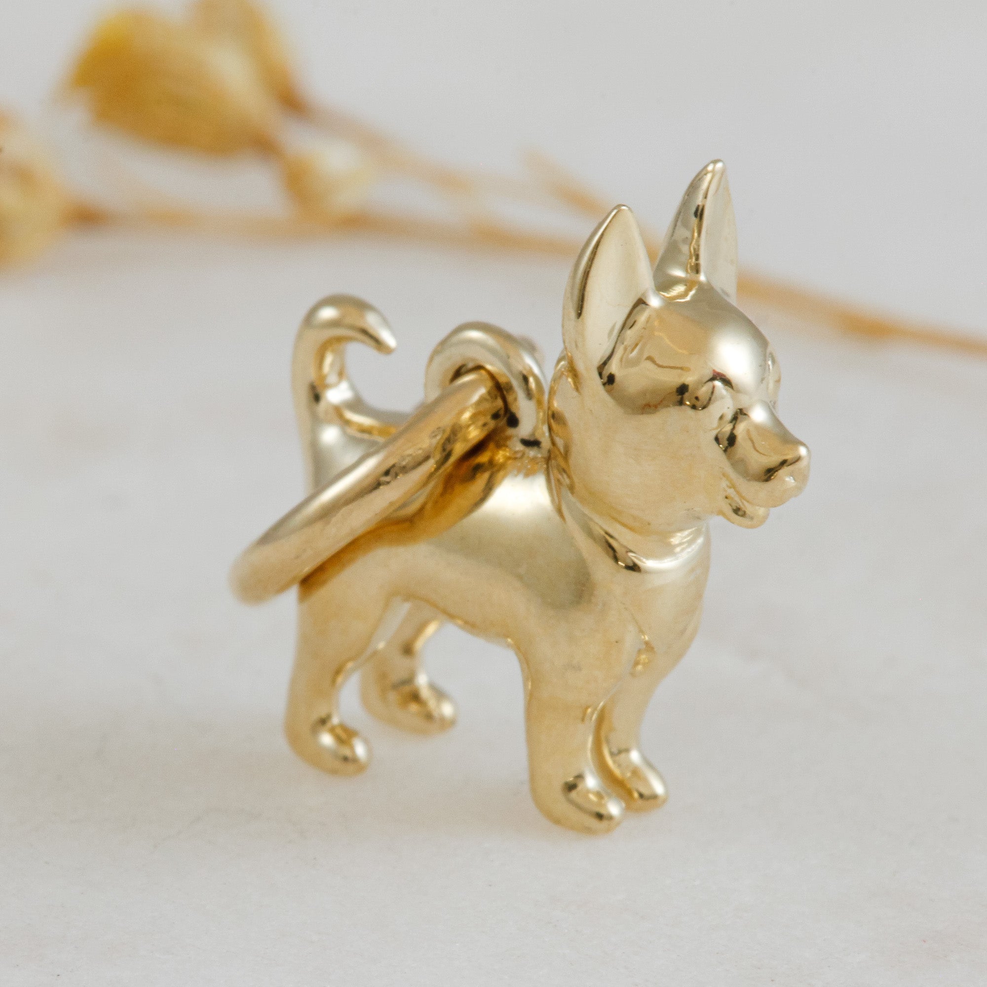 chihuahua solid gold dog charm for a necklace or bracelet