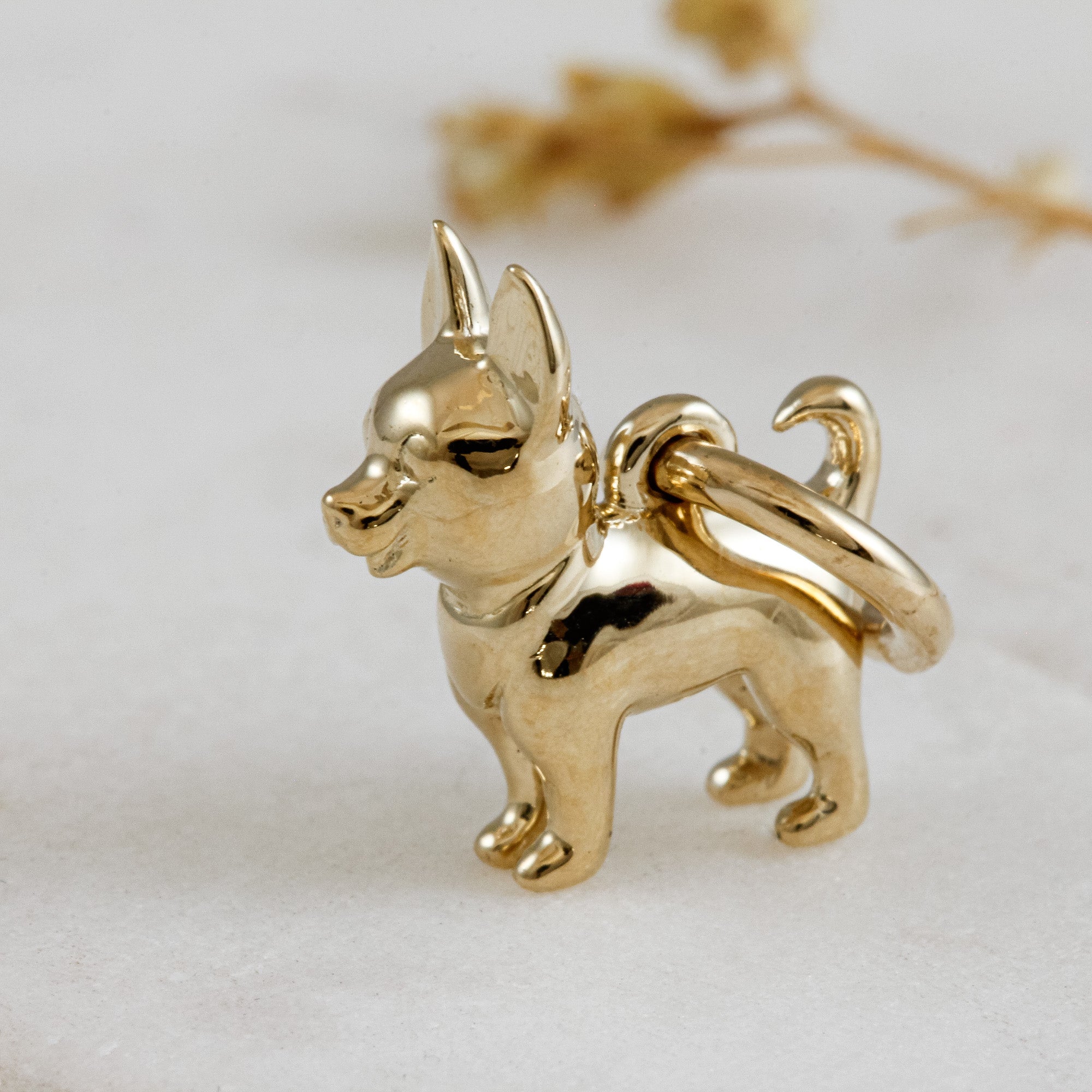 chihuahua solid gold dog charm for a necklace or bracelet