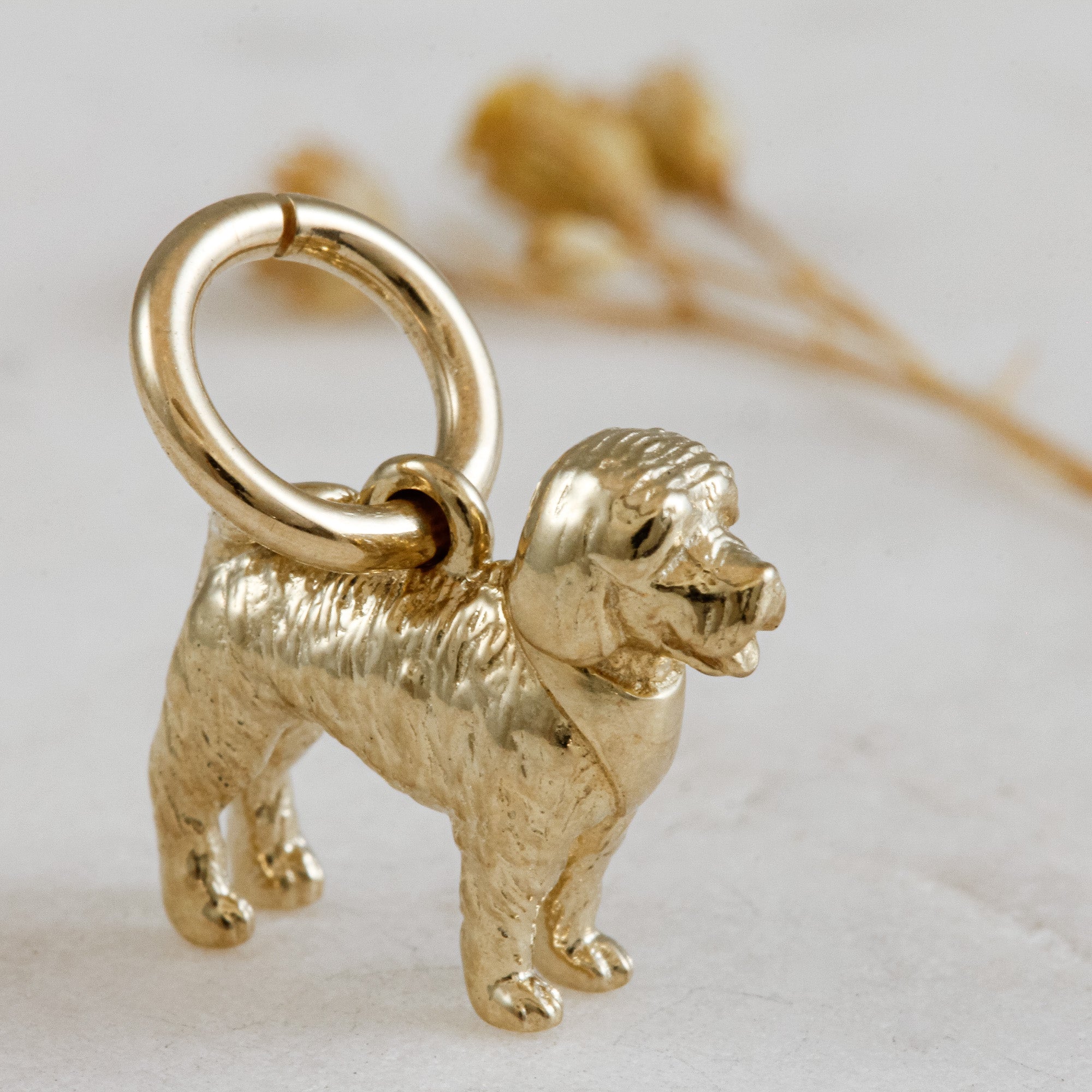 cockerpoo solid gold dog charm for a necklace or bracelet
