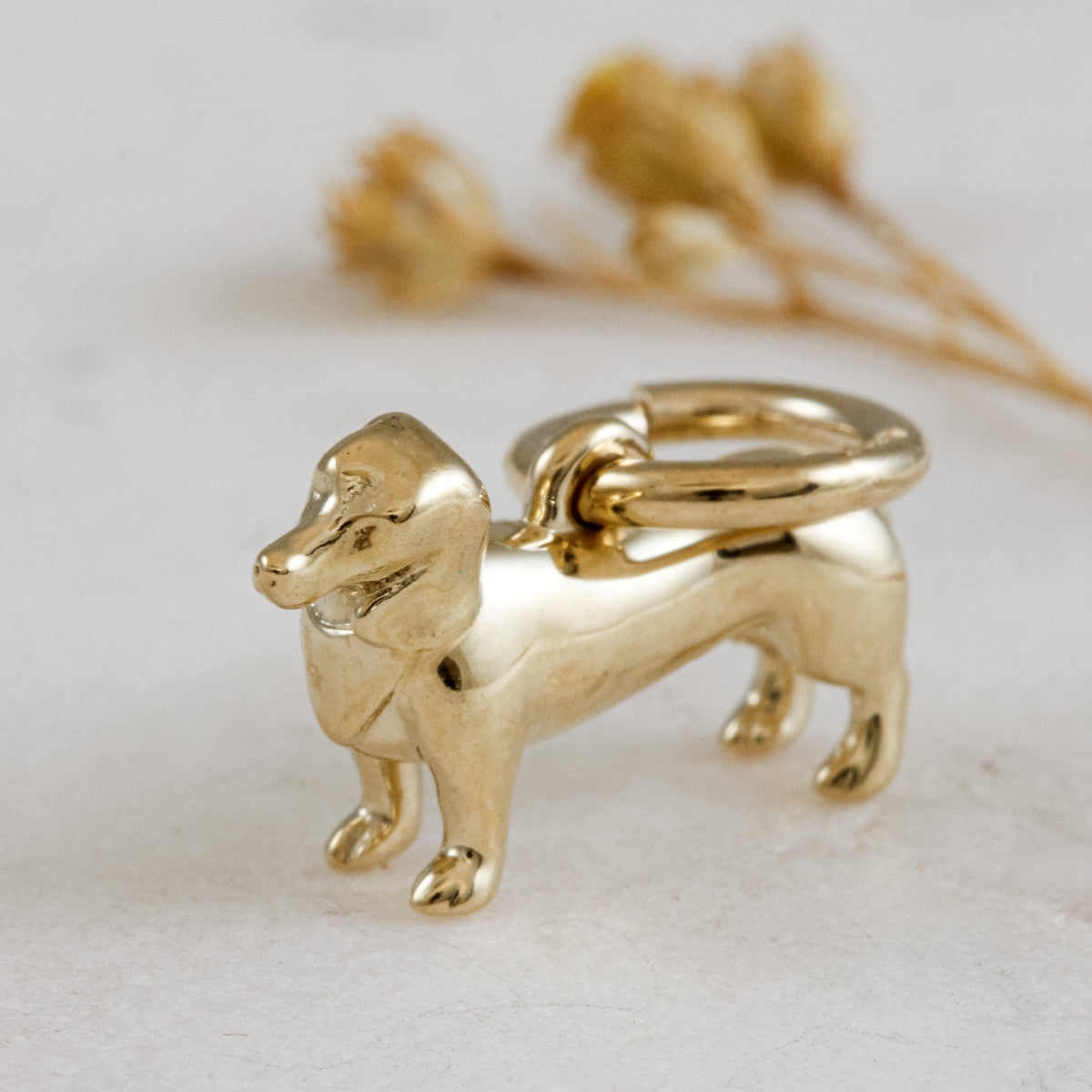 sausage dog solid gold dog charm for a necklace or bracelet