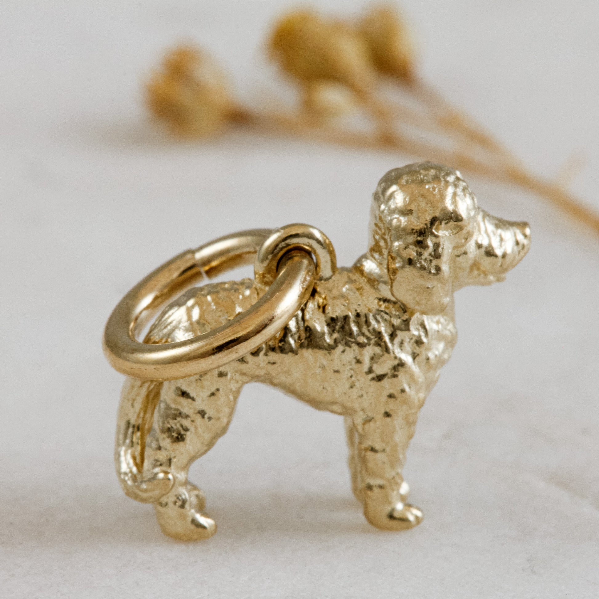 labradoodle solid gold dog charm for a necklace or bracelet