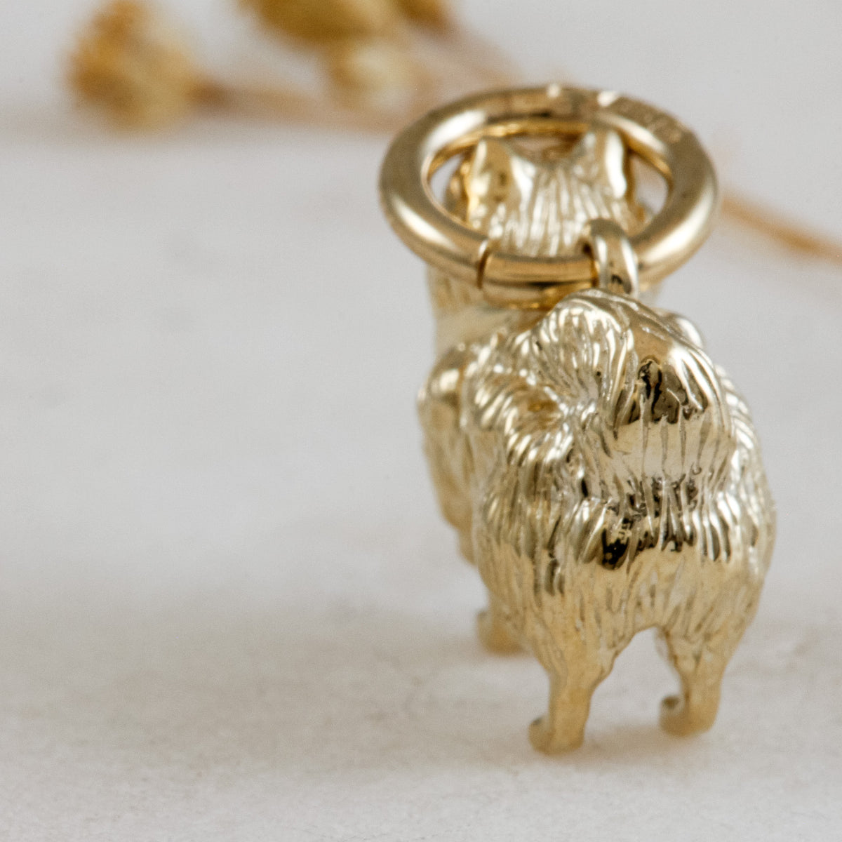pomeranian solid gold dog charm for a necklace or bracelet