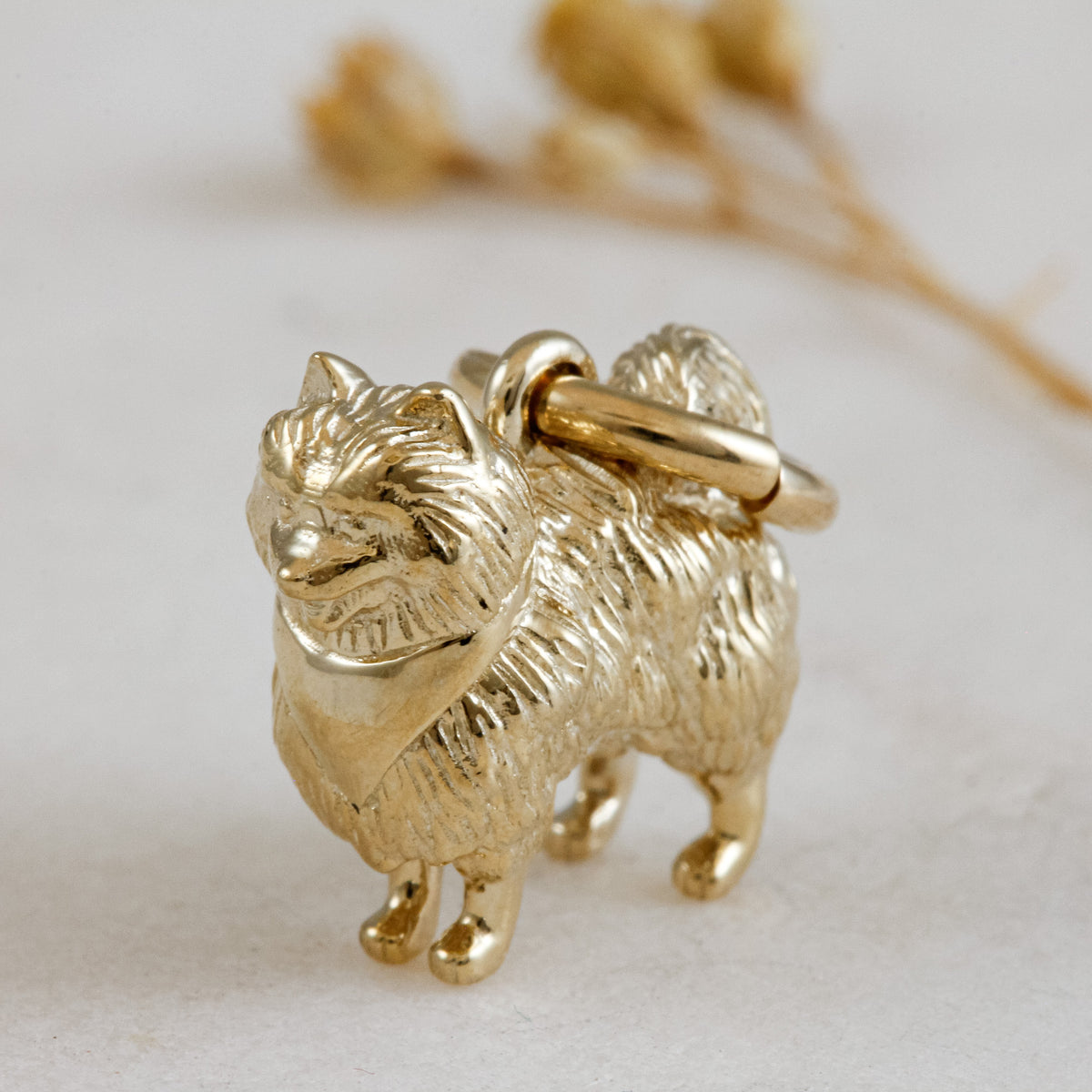 pomeranian solid gold dog charm for a necklace or bracelet