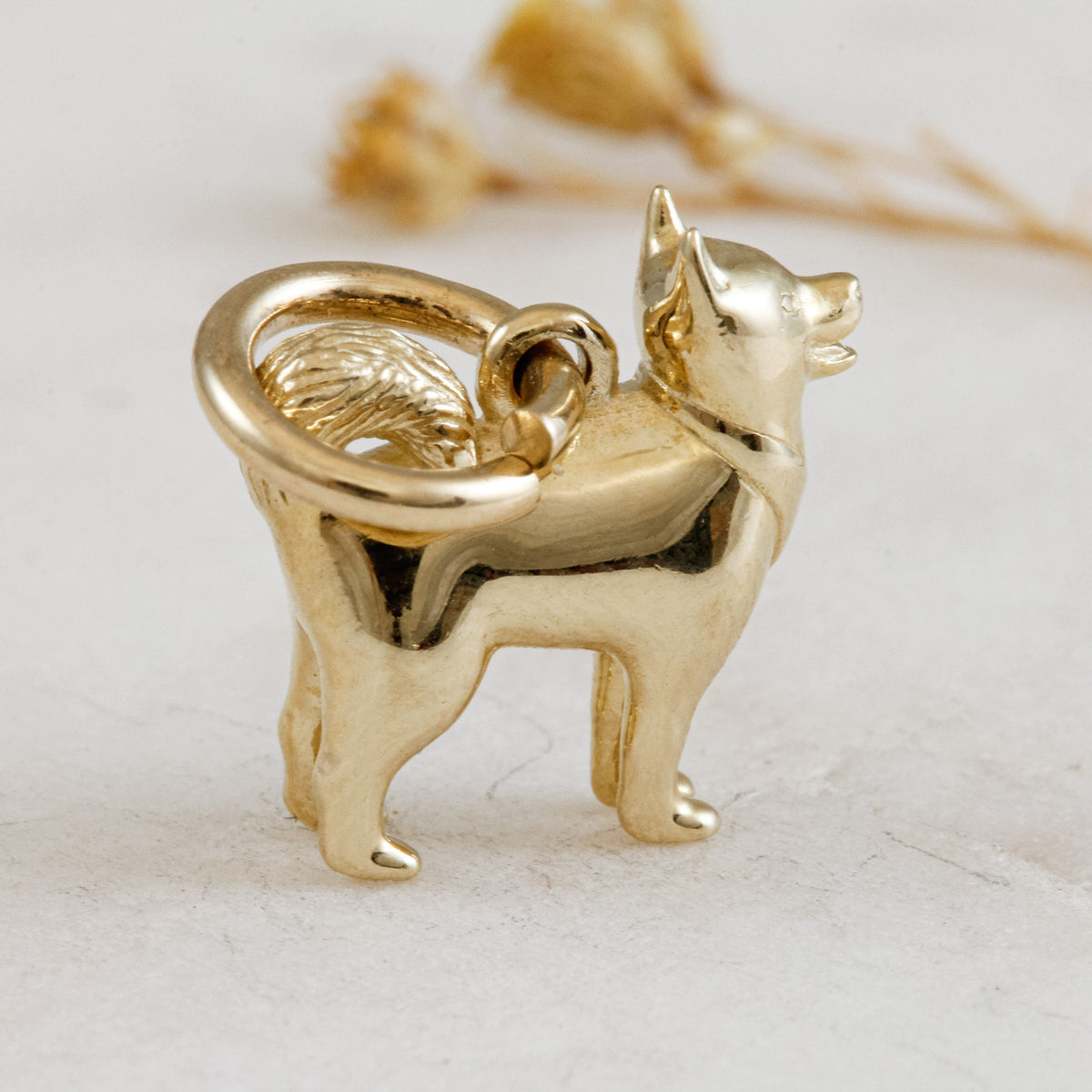 solid gold pomsky husky cross dog charm