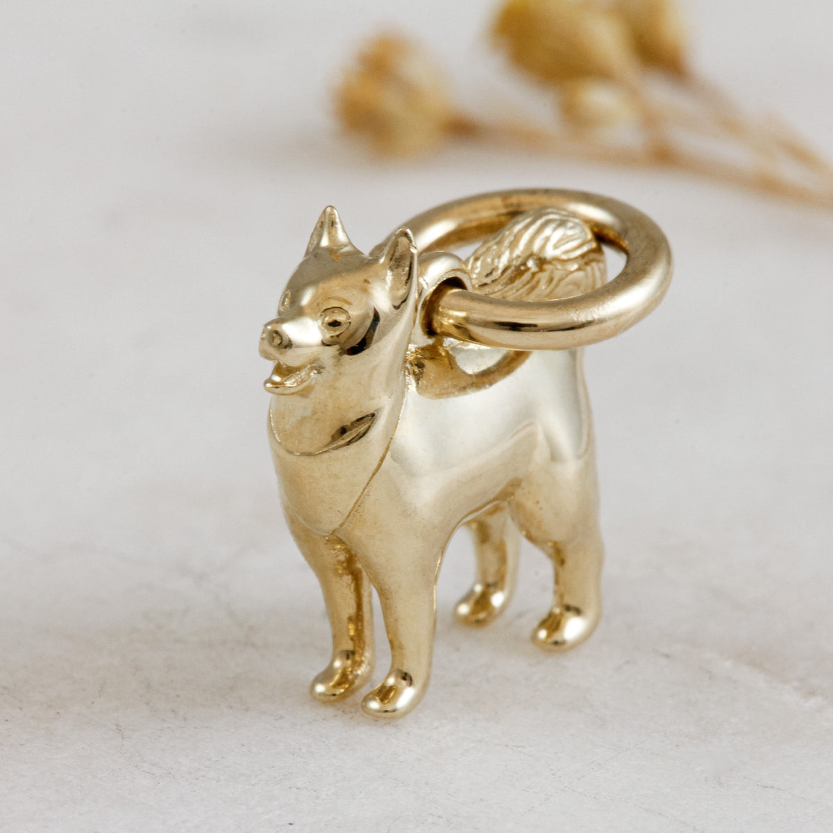 solid gold pomsky husky cross dog charm