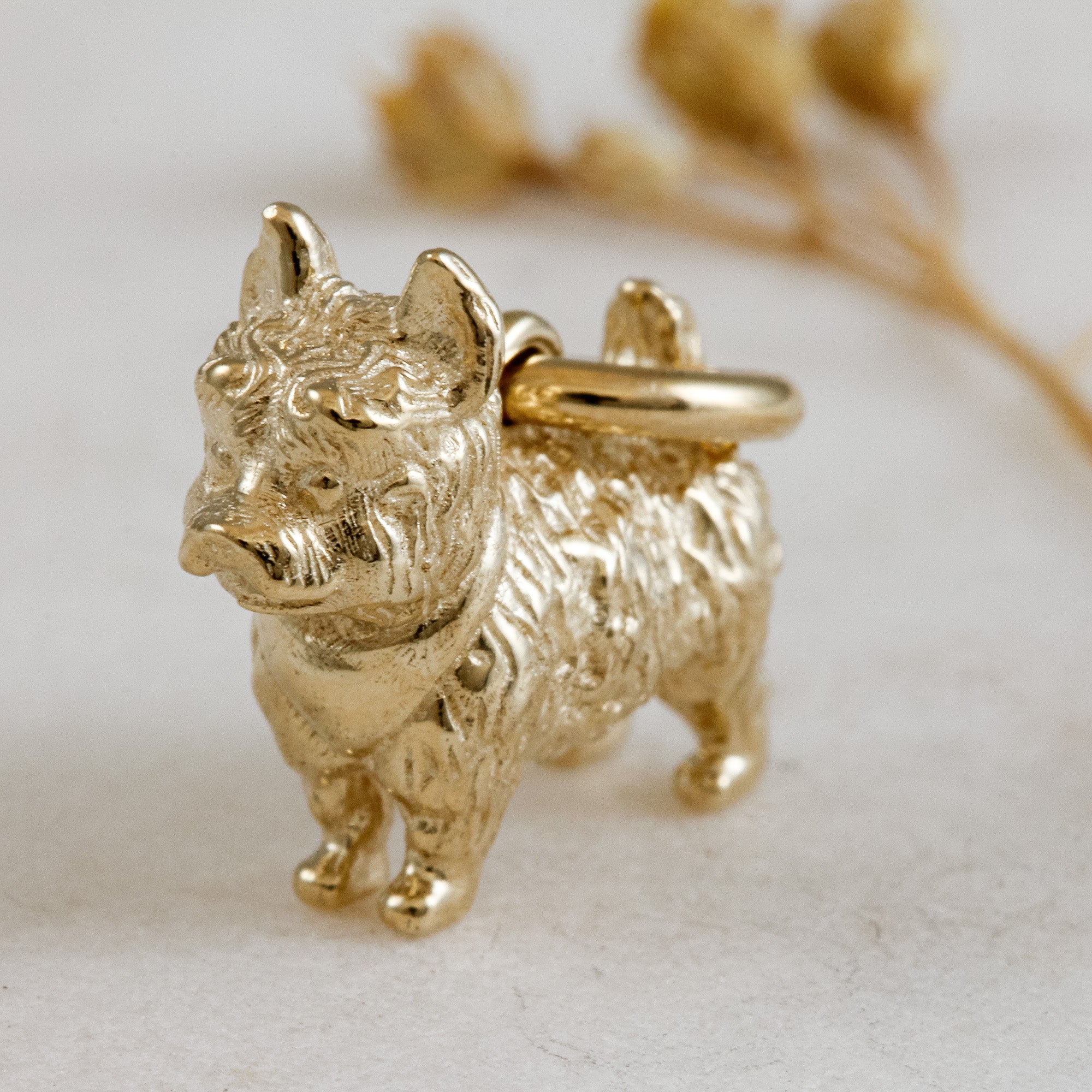 west highland or cairn terrier solid gold dog charm for a necklace or bracelet