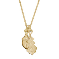 solid gold acorn and oak leaf charm necklace