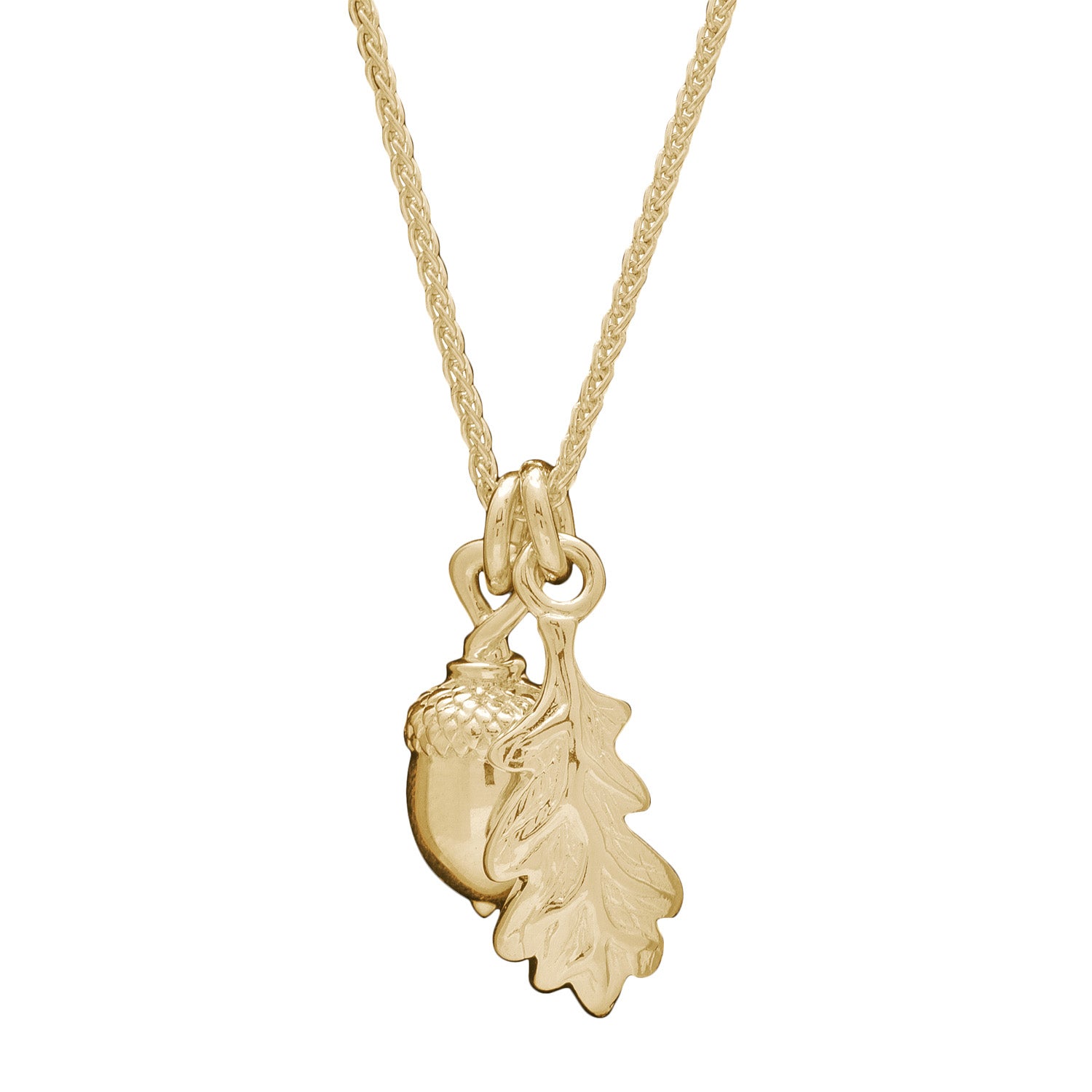 solid gold acorn and oak leaf charm necklace