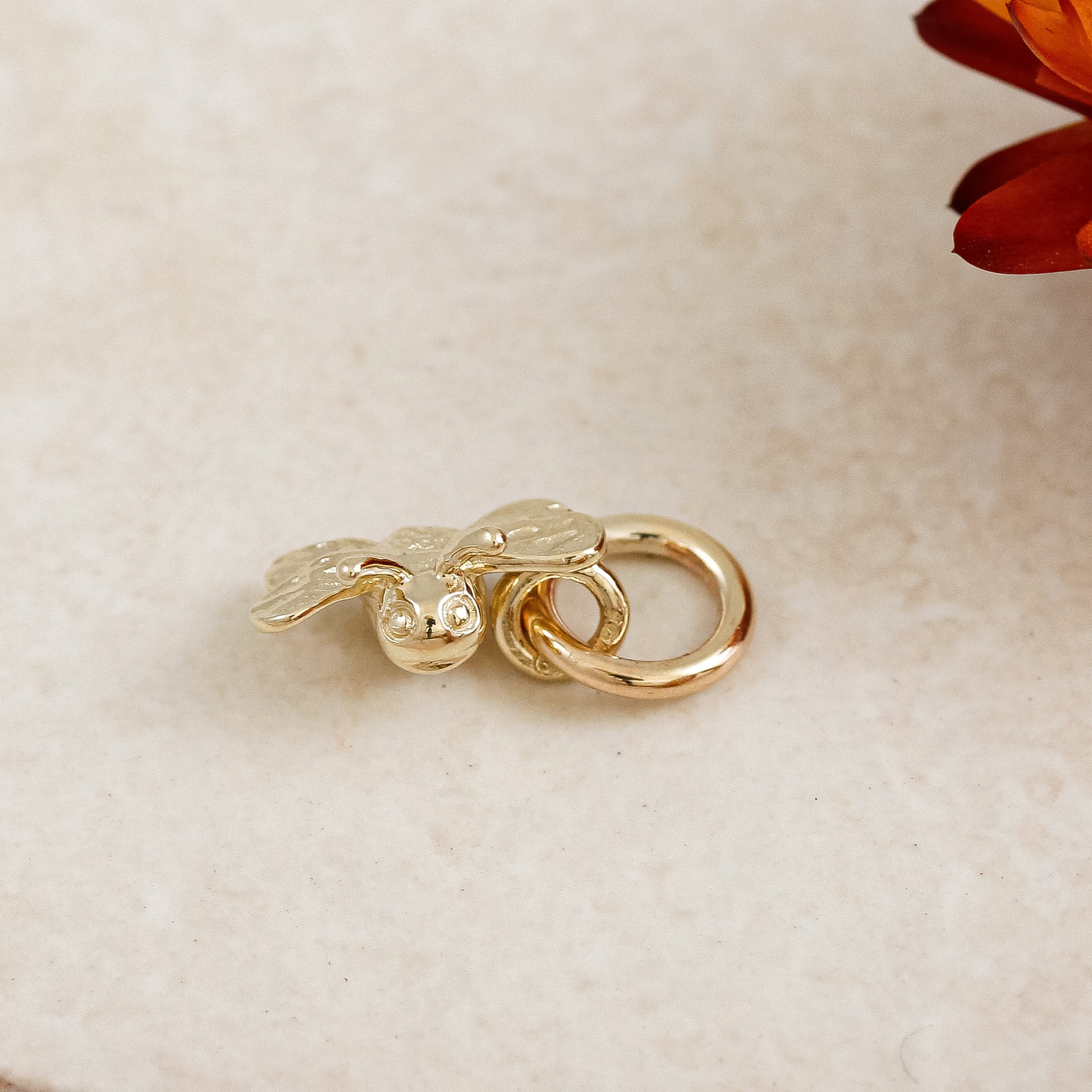 solid gold tiny bee charm for necklace or bracelet