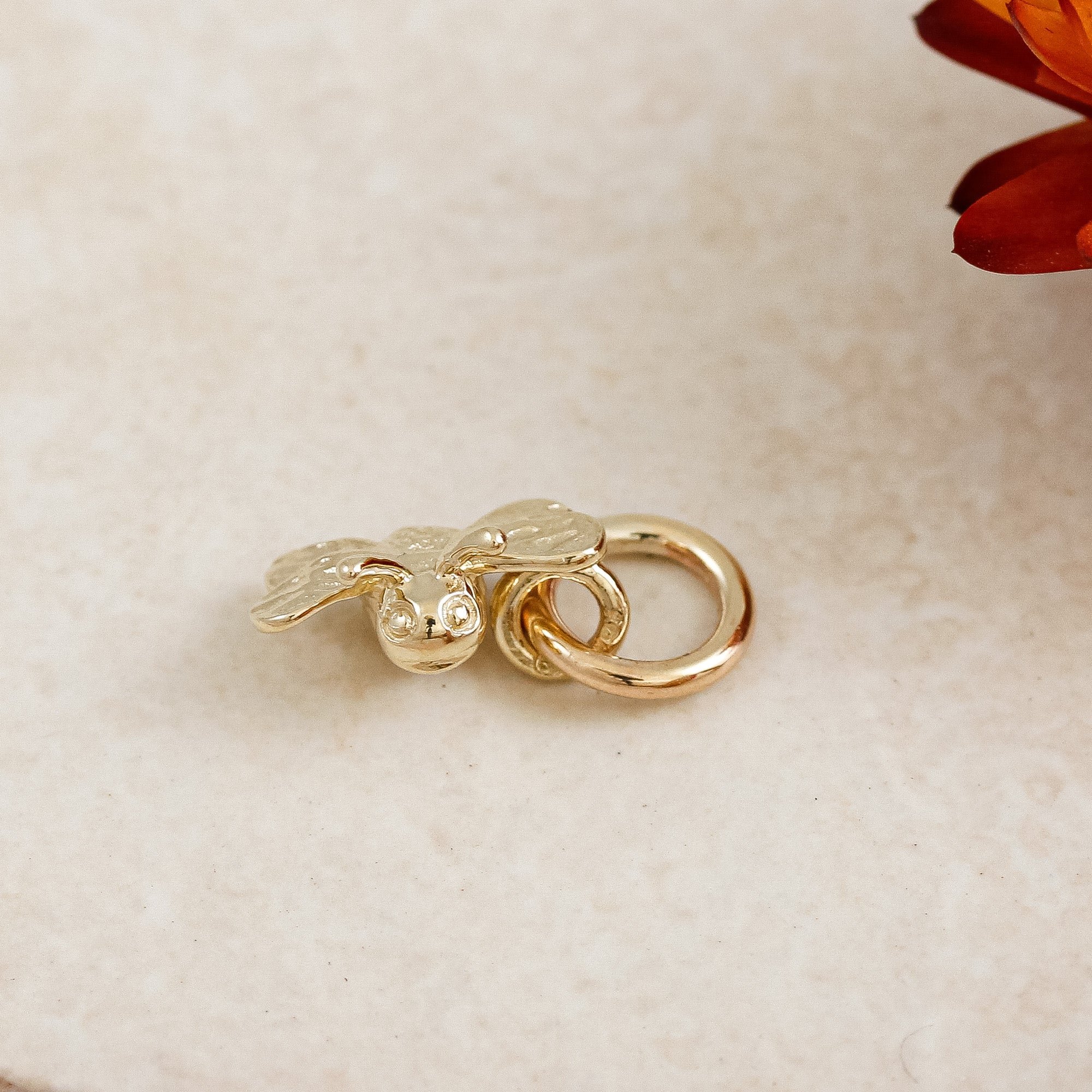 solid gold tiny bee charm for necklace or bracelet