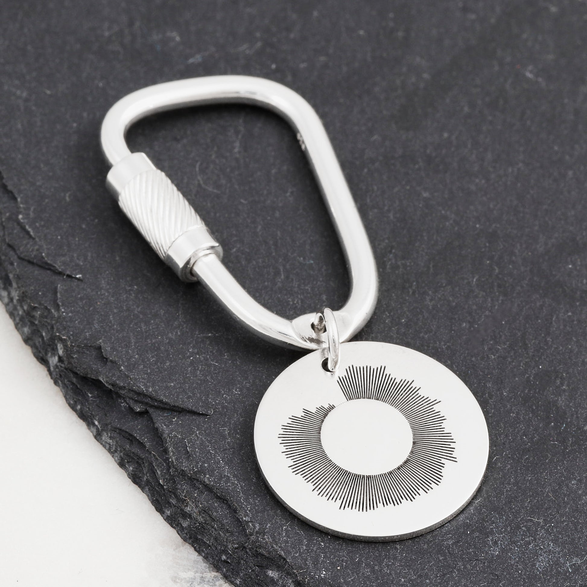 personalised our song wave keyring solid sterling silver carabiner design