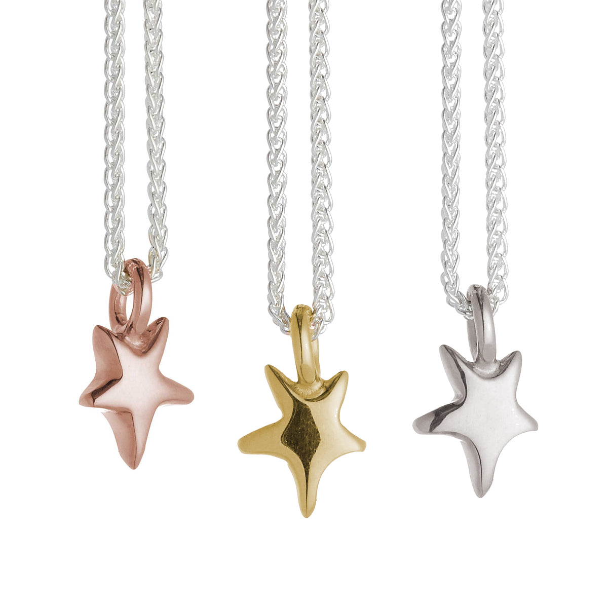 stardust silver gold and rose small star necklaces
