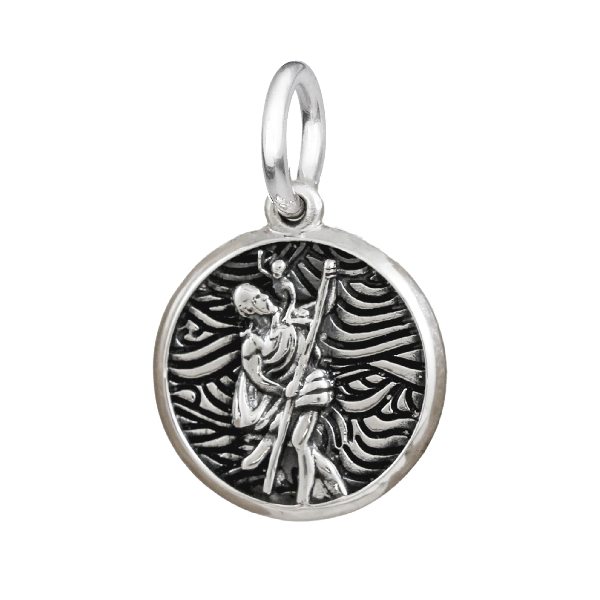 Unique Wave Cloud St. Christopher Charm - Blackened/Oxidized Finish