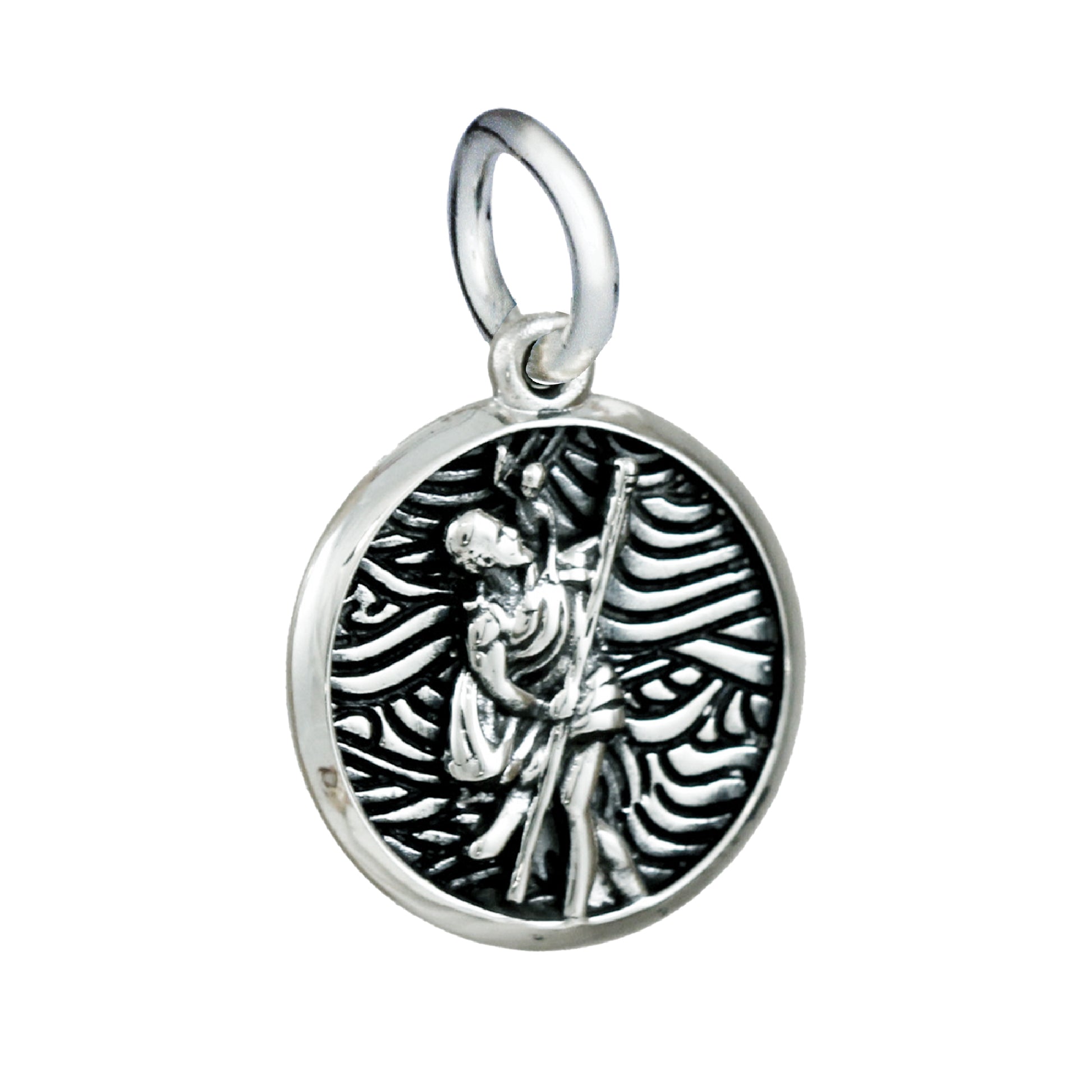 St. Christopher Charm - Blackened/Oxidized Finish