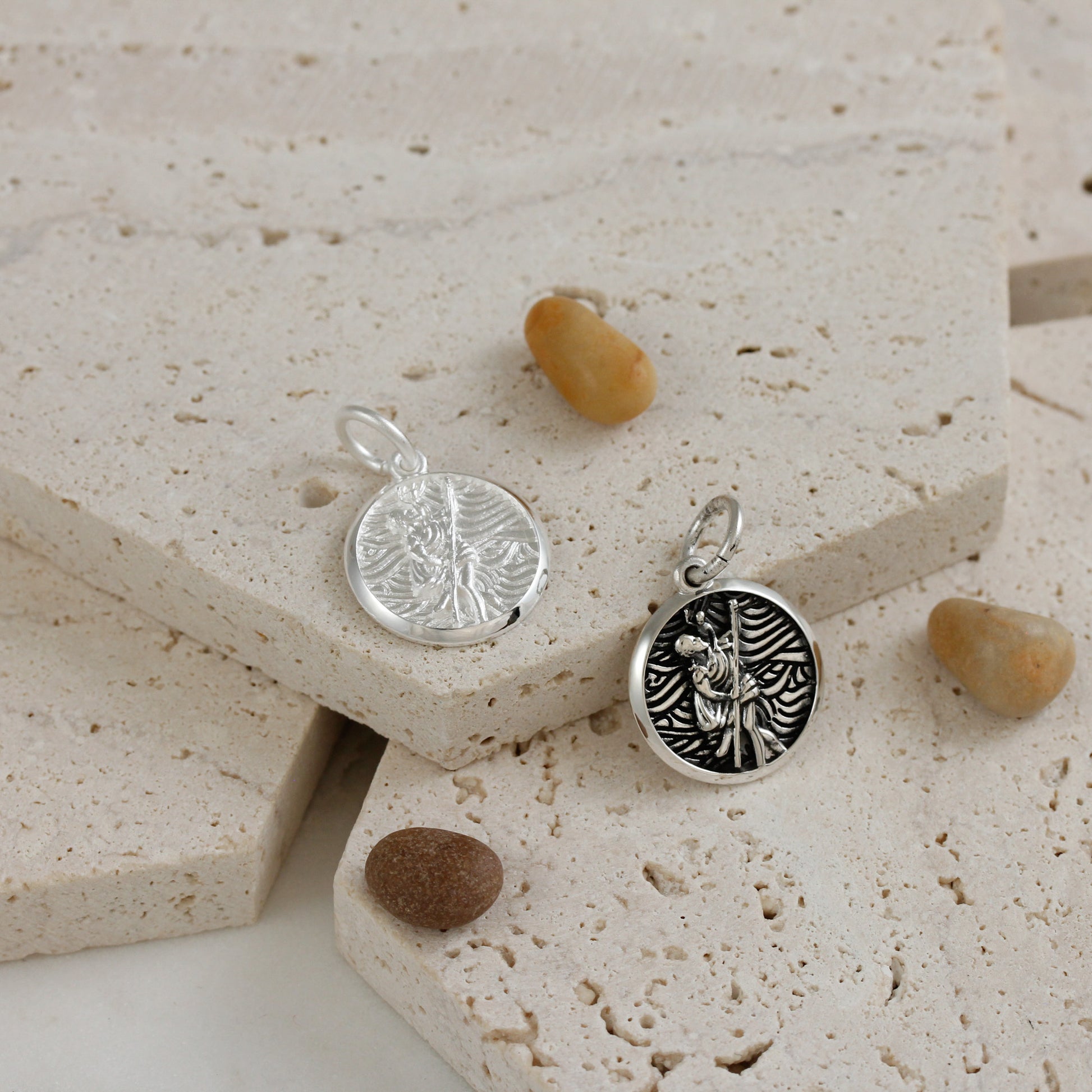 St. Christopher Charm - Blackened/Oxidized Finish