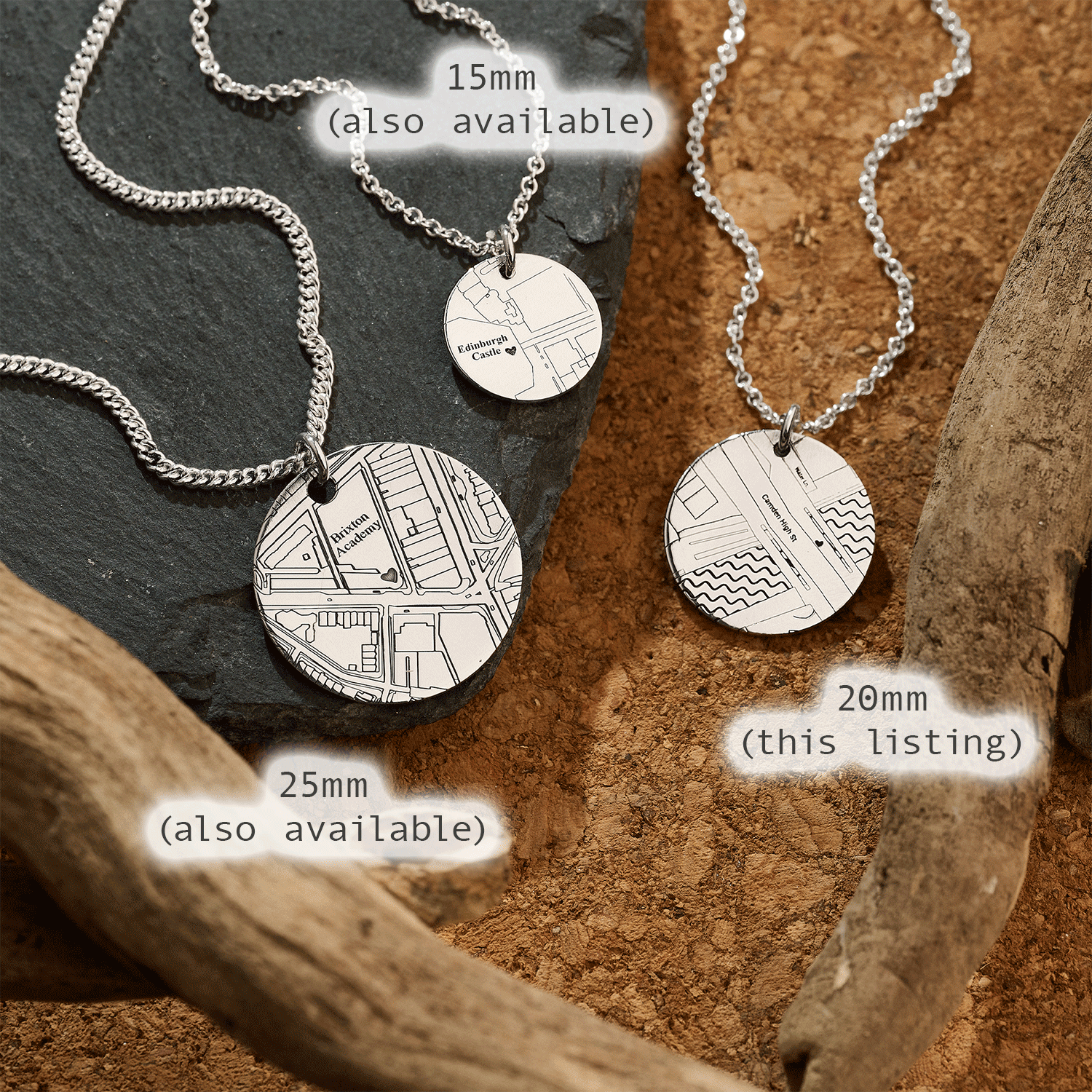 Custom Street Map 20mm Silver Disc Necklace