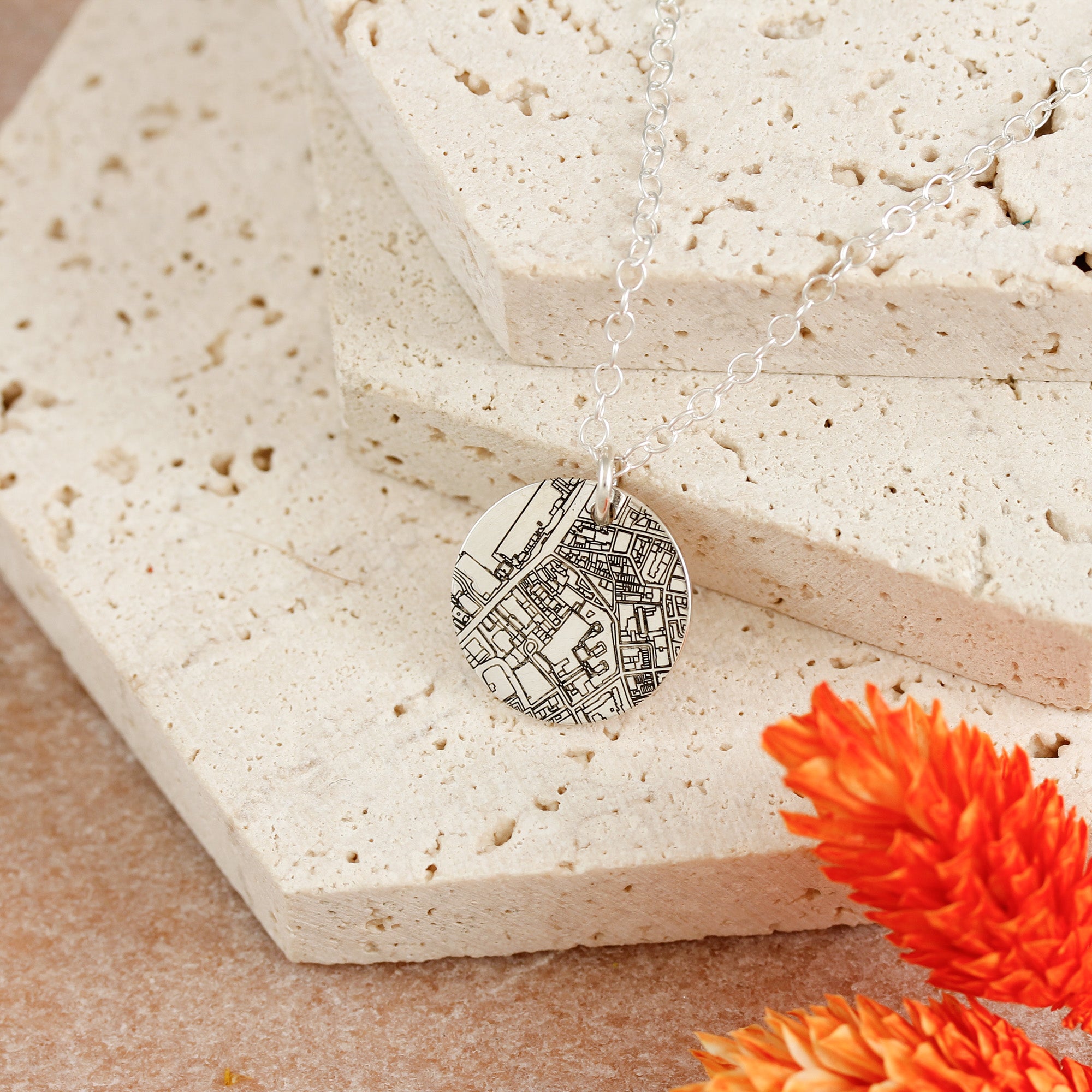 custom street map silver necklace