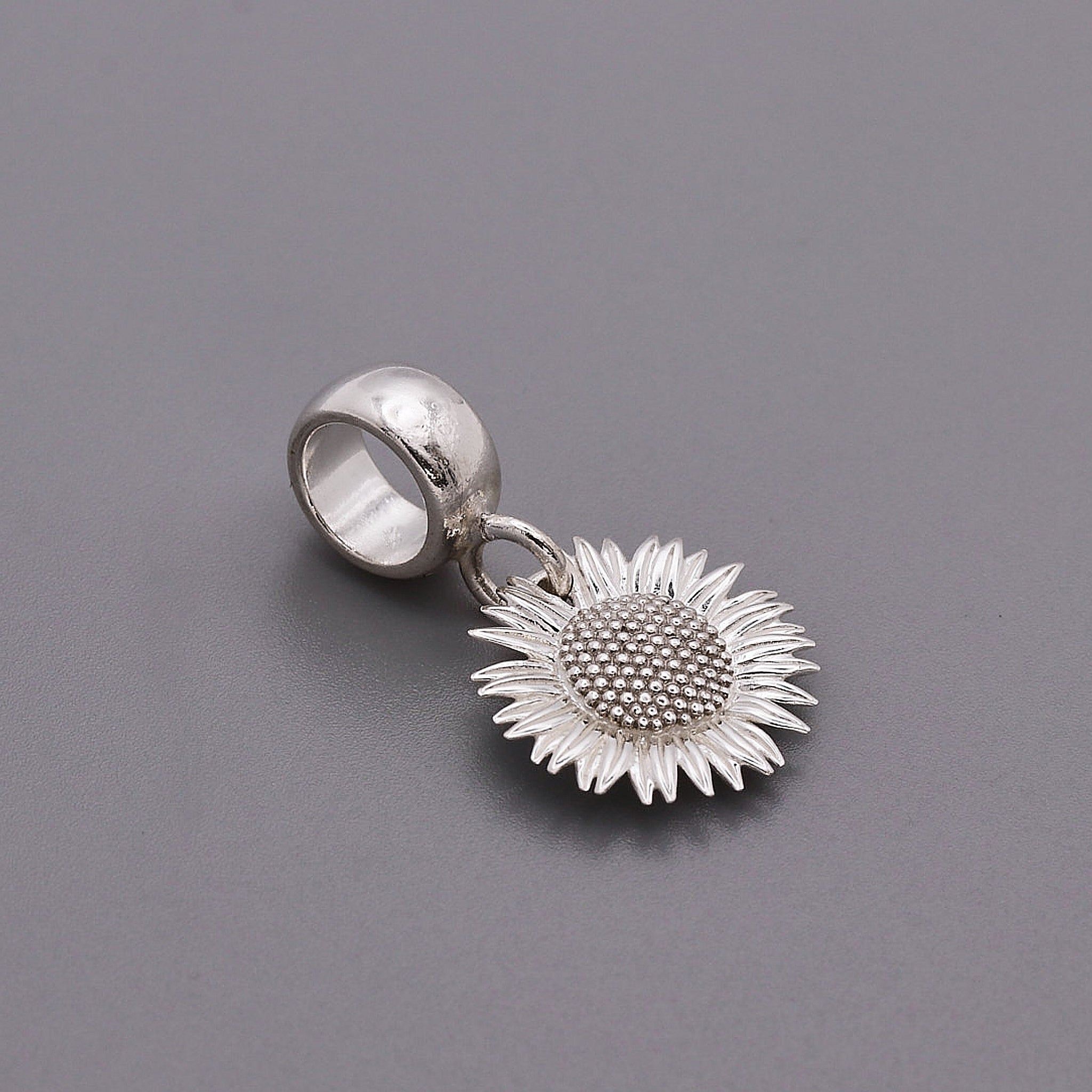 silver sunflower charm fits pandora bracelets
