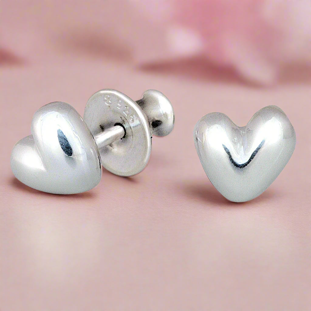 silver heart stud earrings