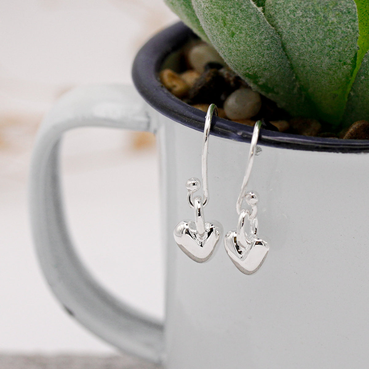 silver heart hook earrings