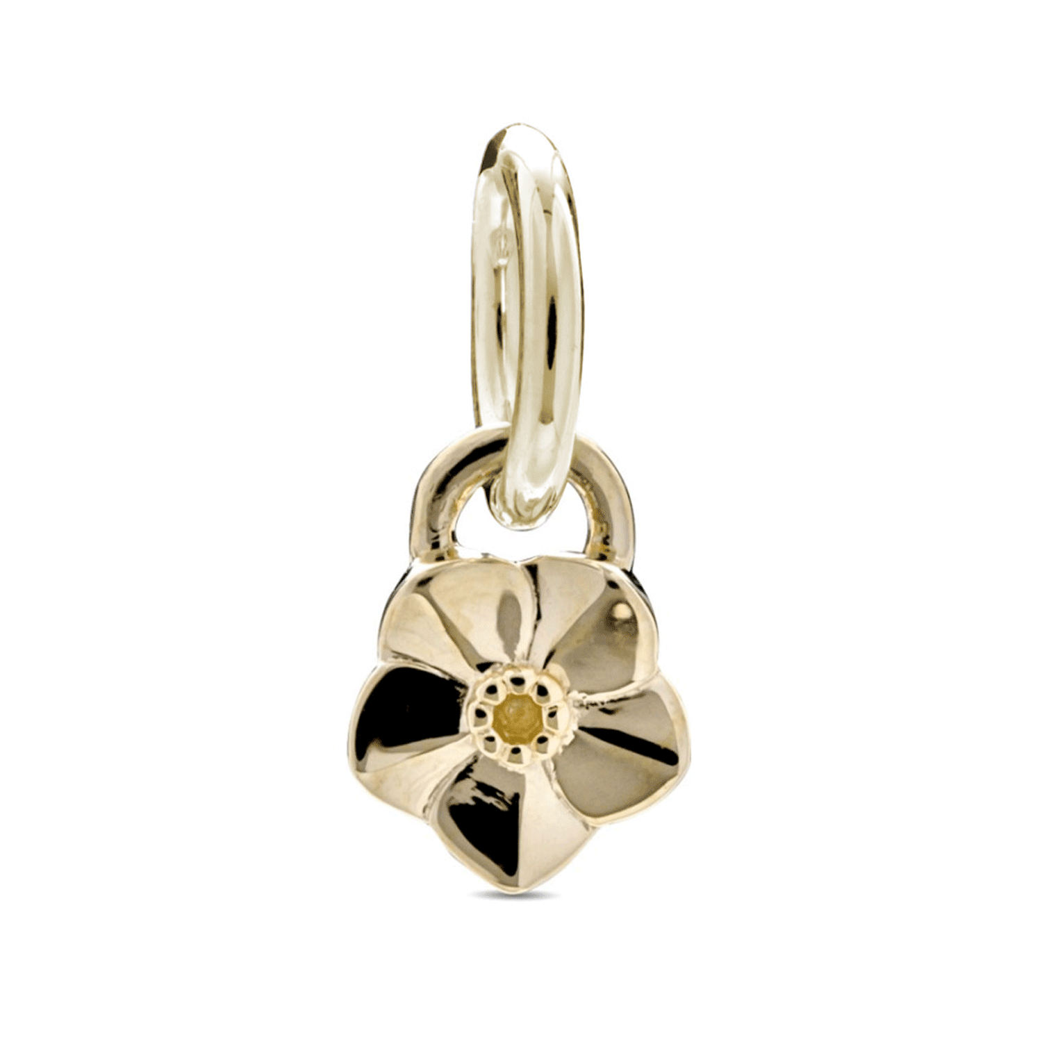 Gold flower-shaped pendant on a white background