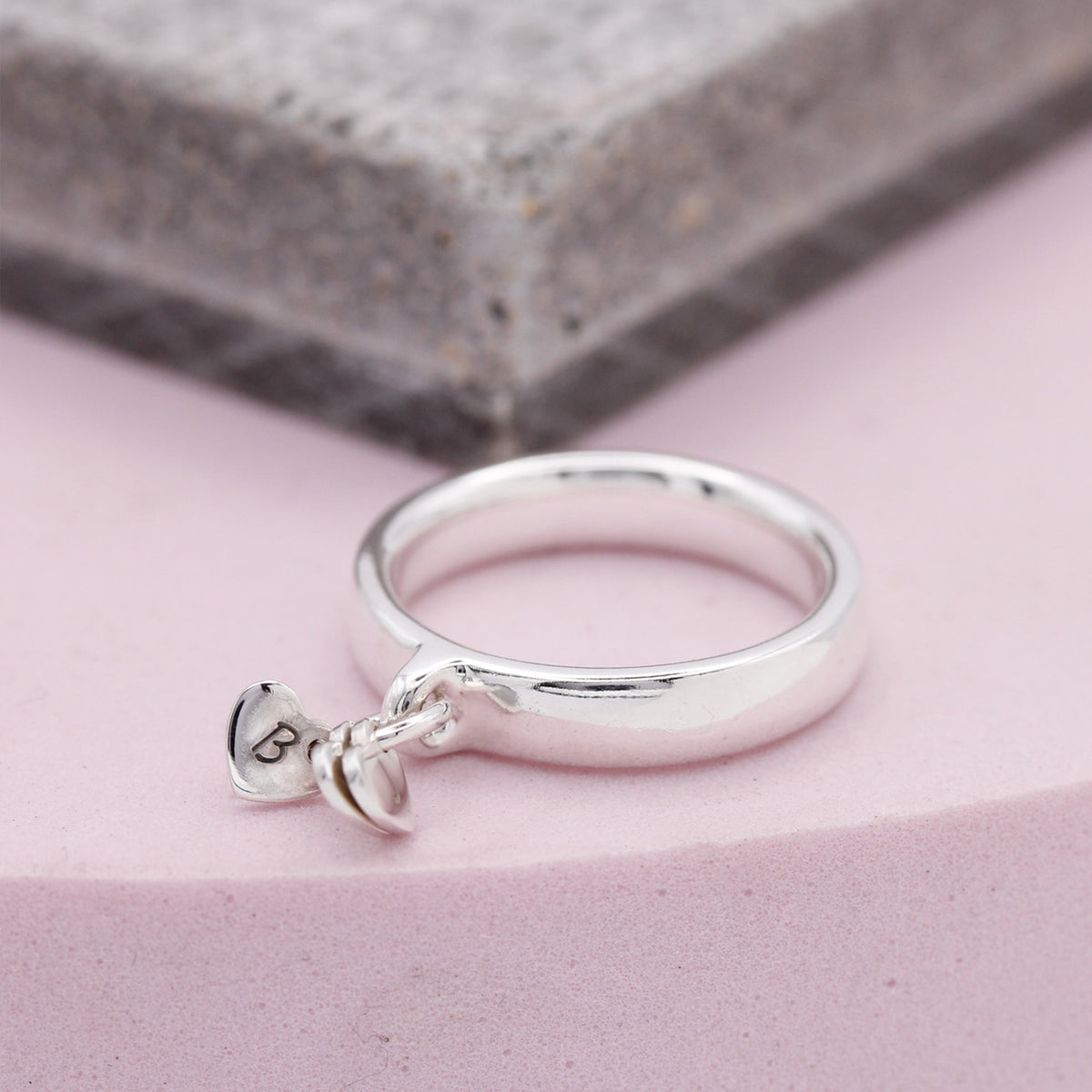 teeny dangling personalised heart initial charm ring