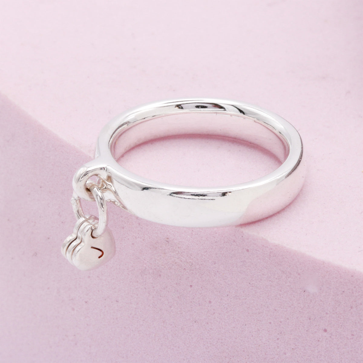 teeny dangling personalised heart initial charm ring