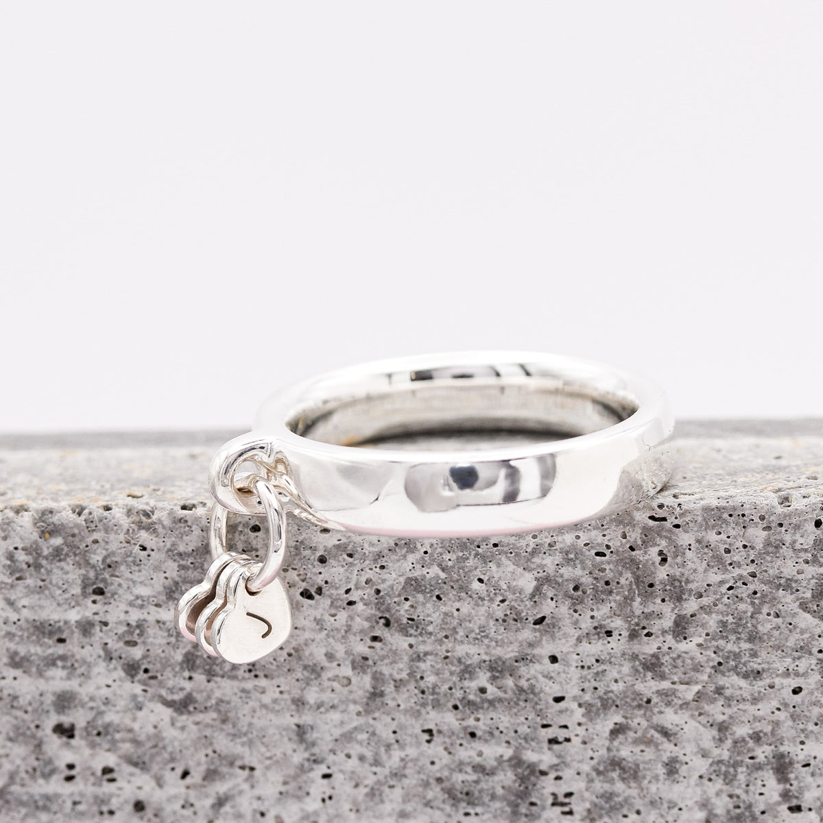 teeny dangling personalised heart initial charm ring