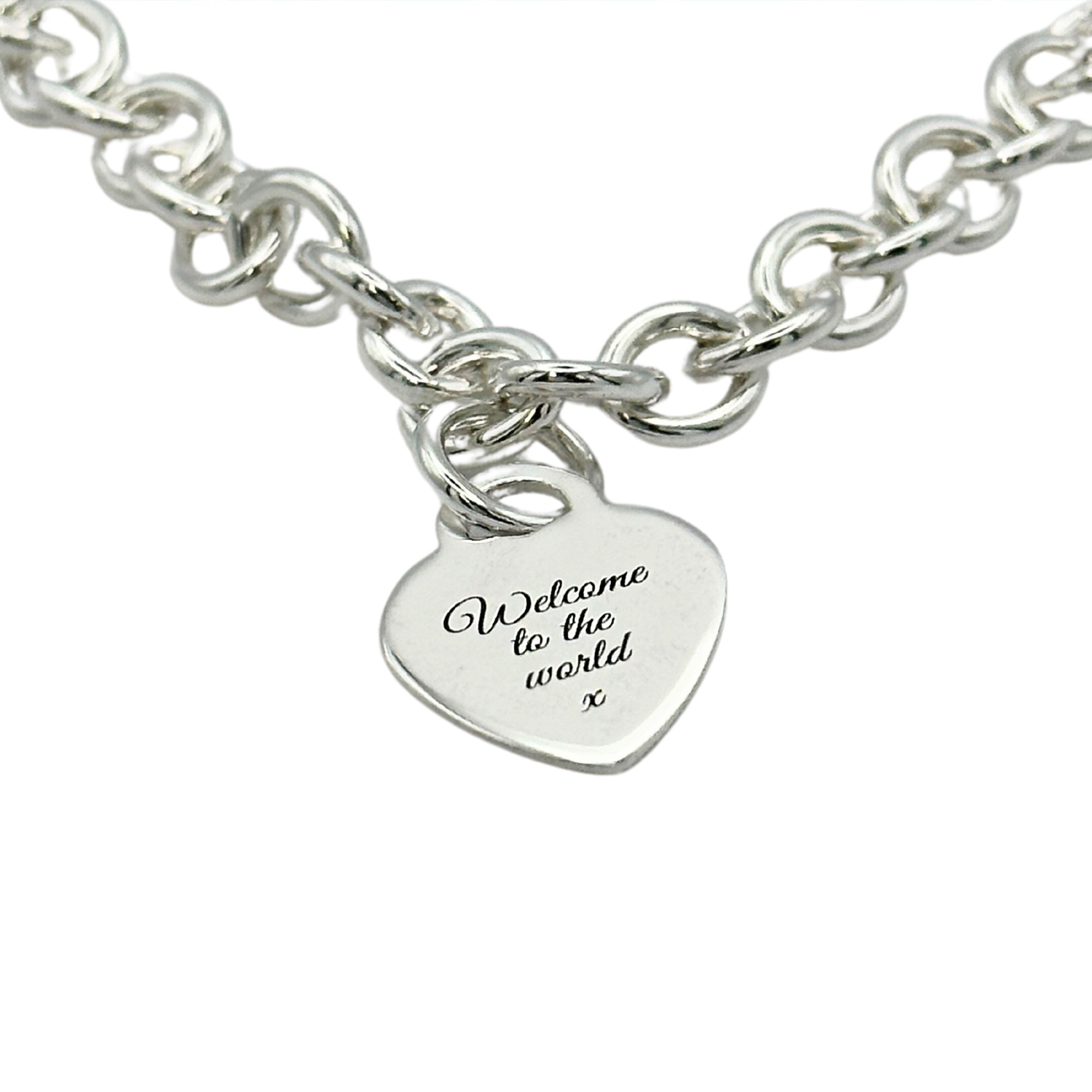 personalised new baby name heart tag charm bracelet