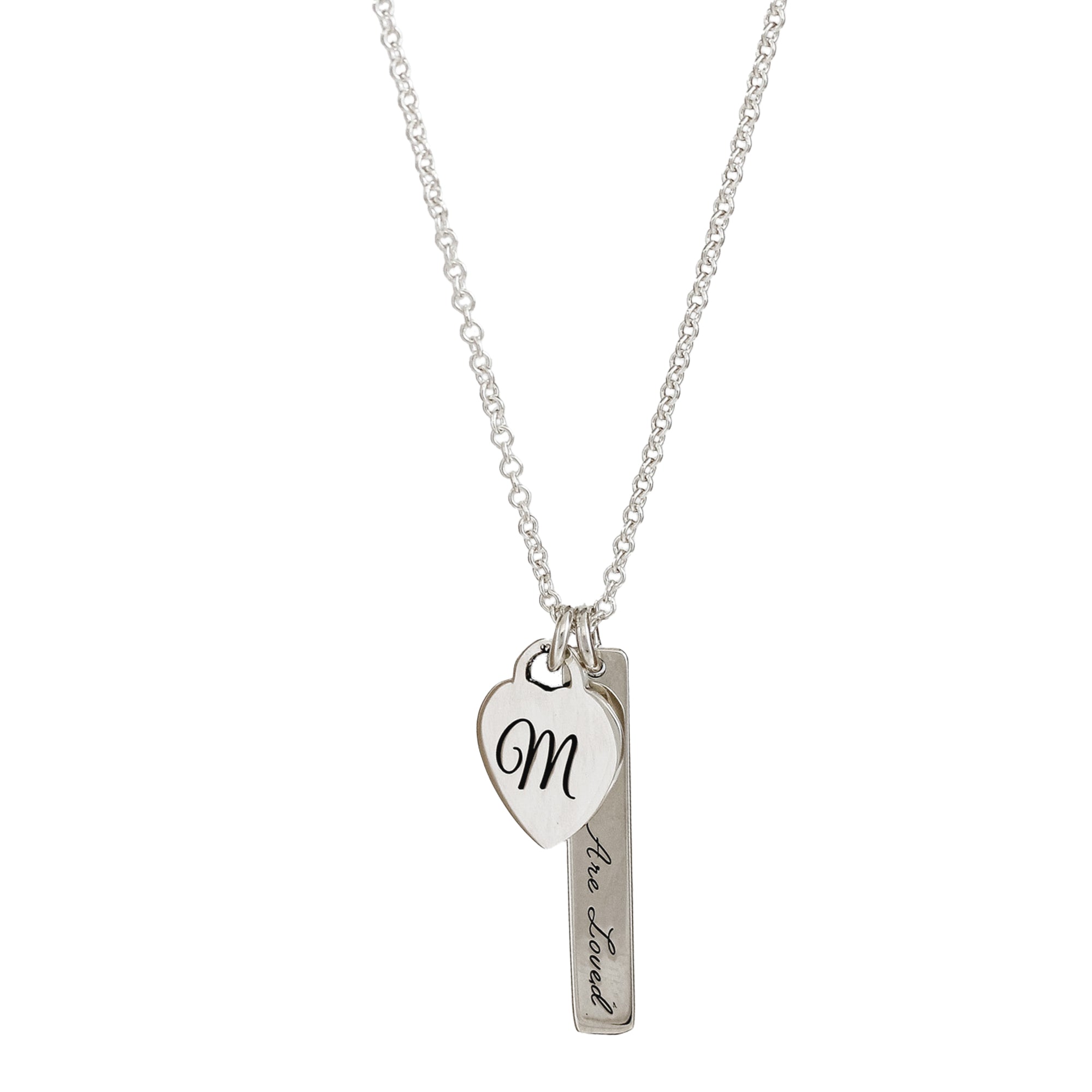 heart tag & message tag personalised silver necklace