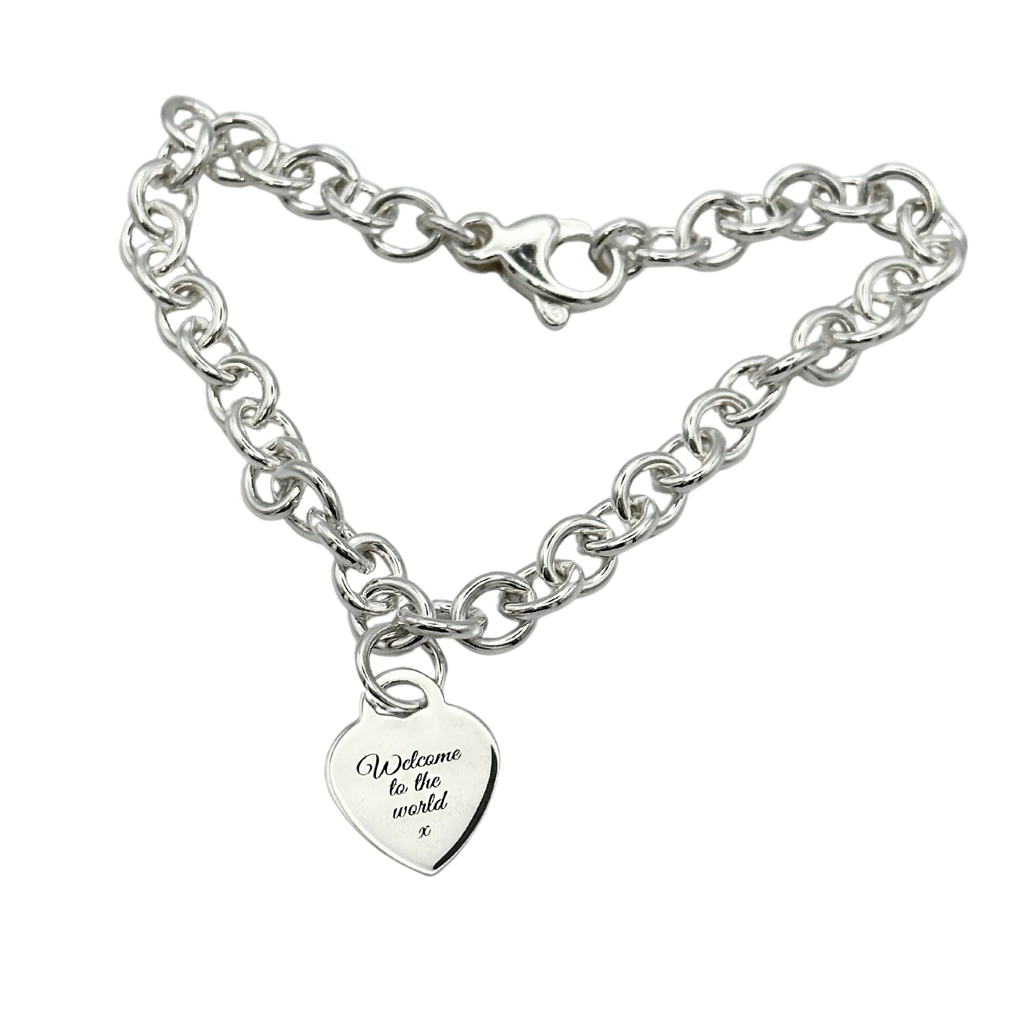 personalised new baby name heart tag charm bracelet