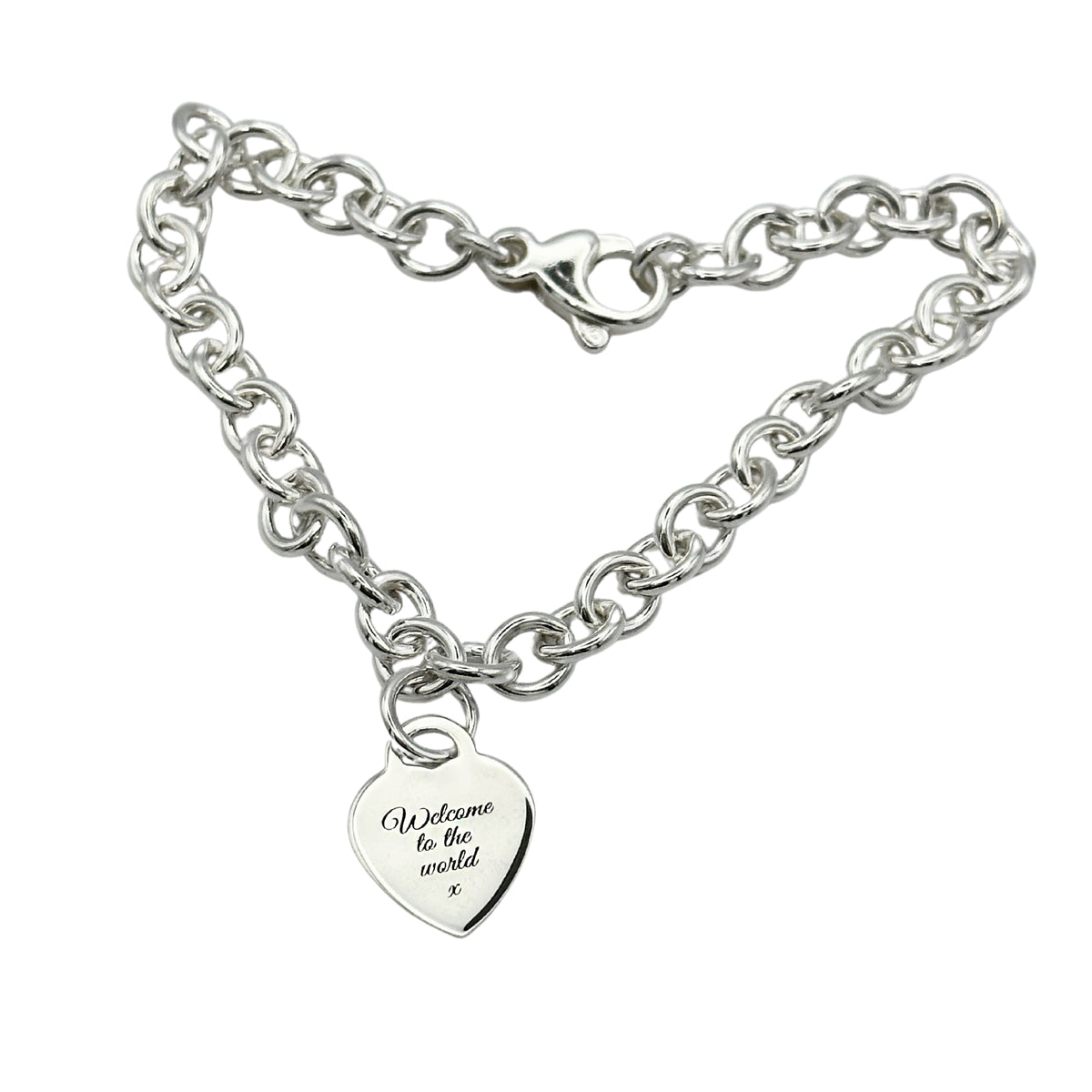 personalised new baby name heart tag charm bracelet