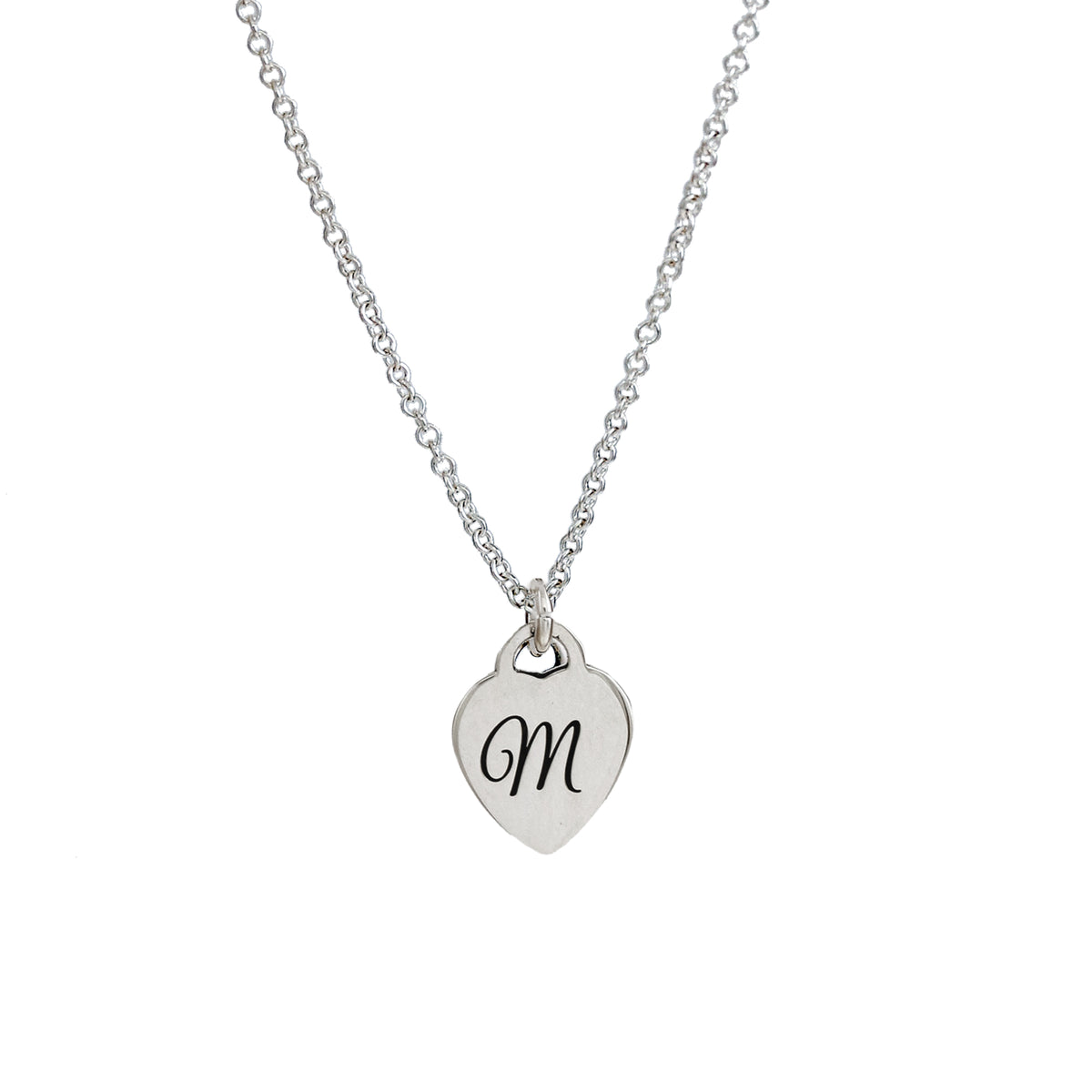 sterling silver tiny heart tag personalised necklace with initial engraved