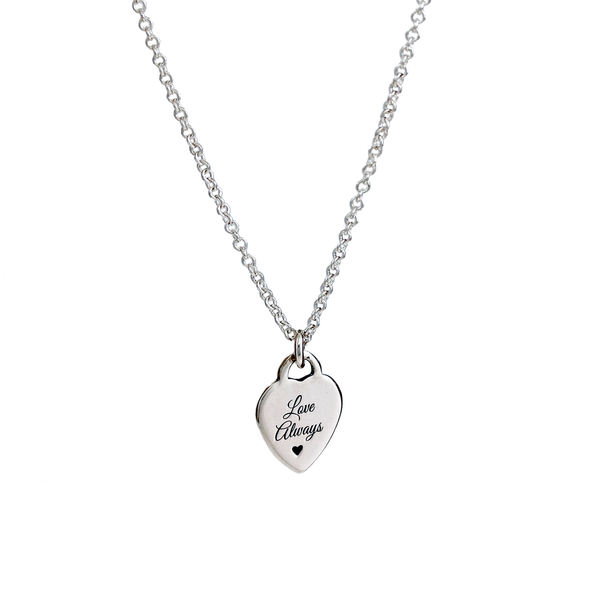 sterling silver tiny heart tag personalised necklace with engraved message