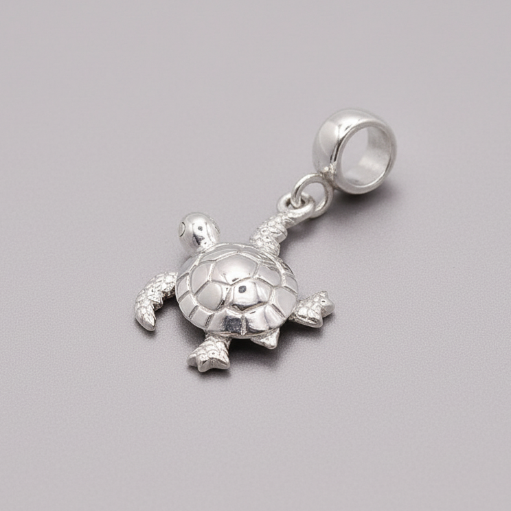 Silver turtle charm with charm carrier